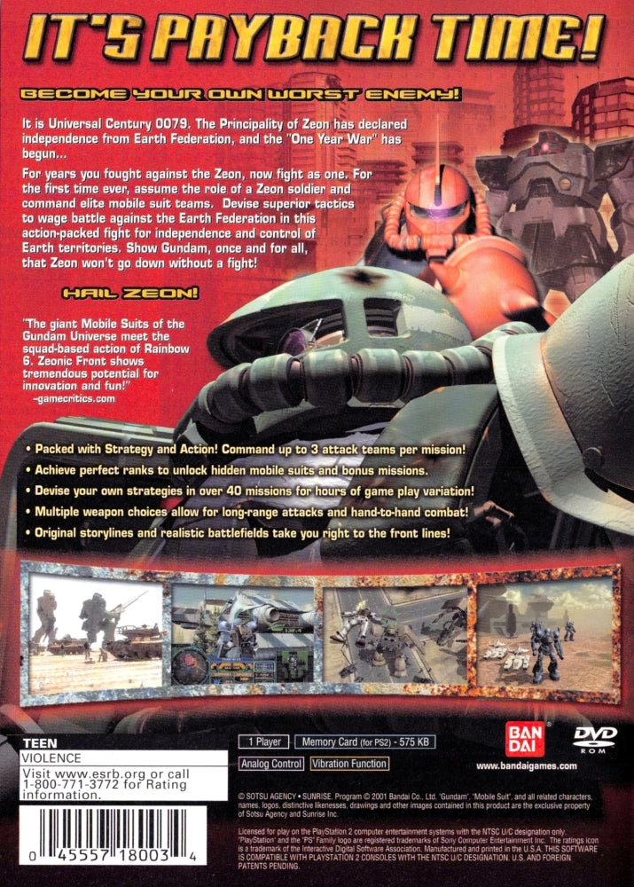 Mobile Suit Gundam: Zeonic Front PS2 - Video Game - Used - CaveGamers - Image 2