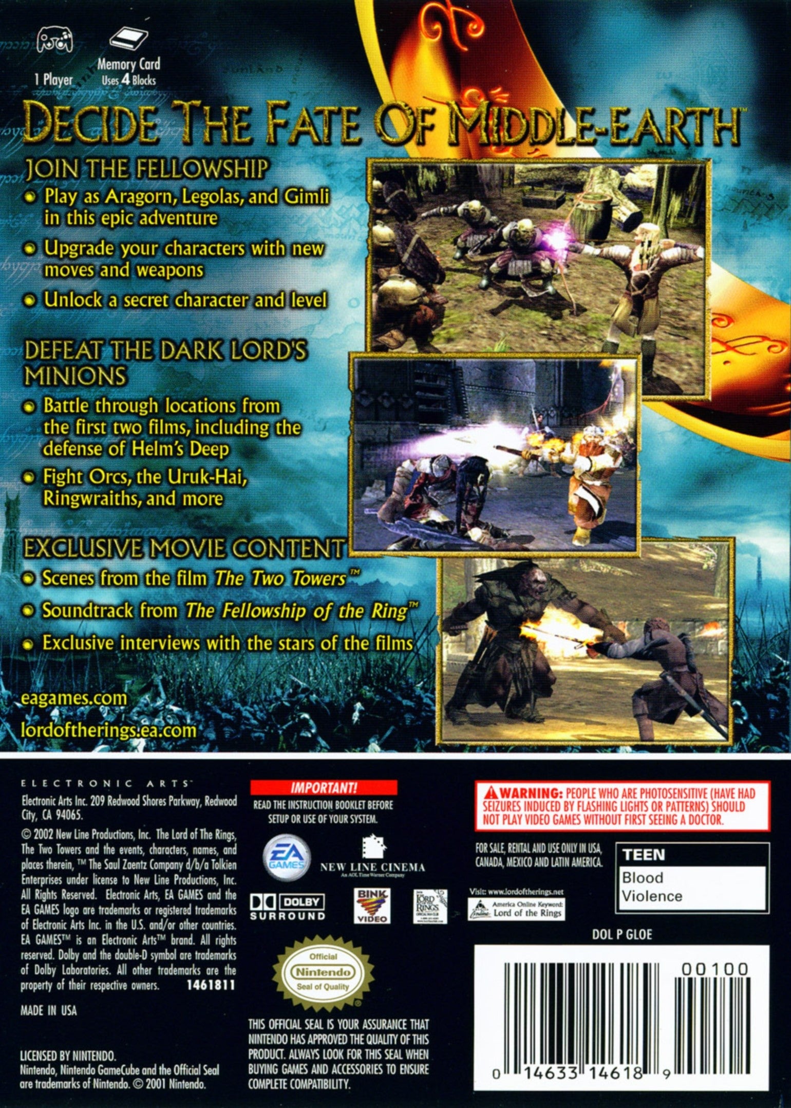 The Lord of the Rings: The Two Towers GameCube - Video Game - Used - CaveGamers - Image 2