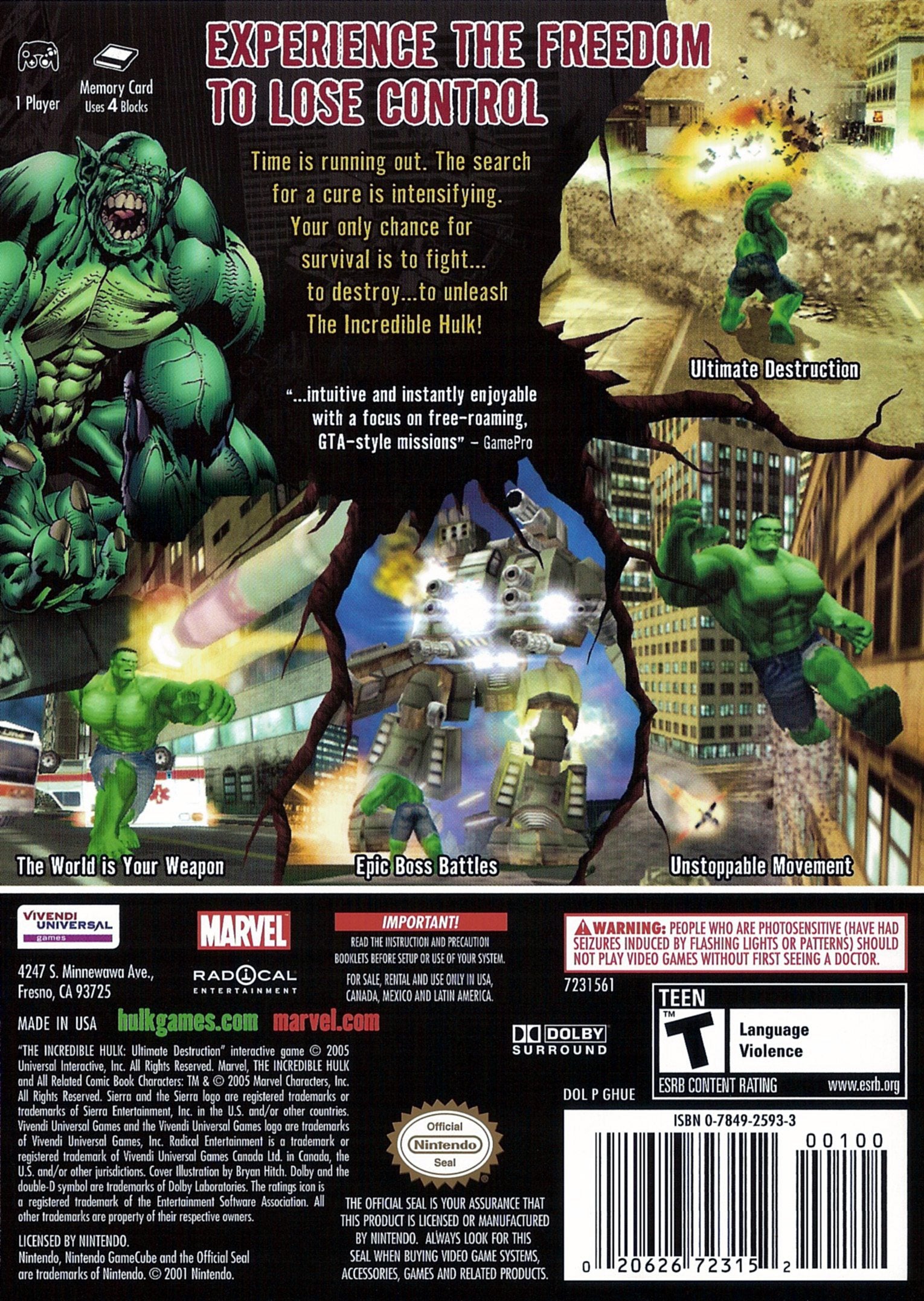 The Incredible Hulk: Ultimate Destruction GameCube - Video Game - Used - CaveGamers - Image 2