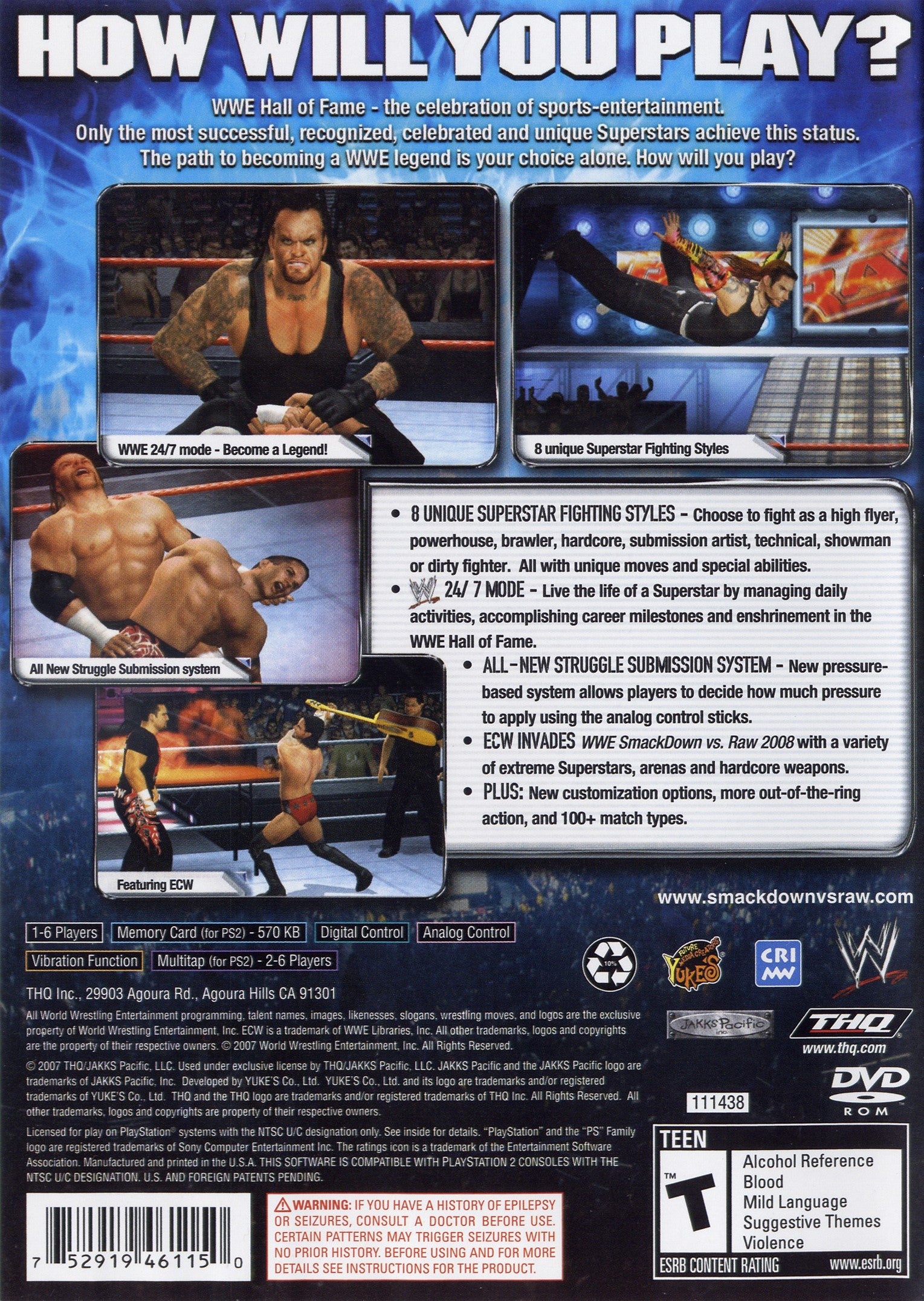 WWE SmackDown vs. Raw 2008 PS2 - Video Game - Used - CaveGamers - Image 2