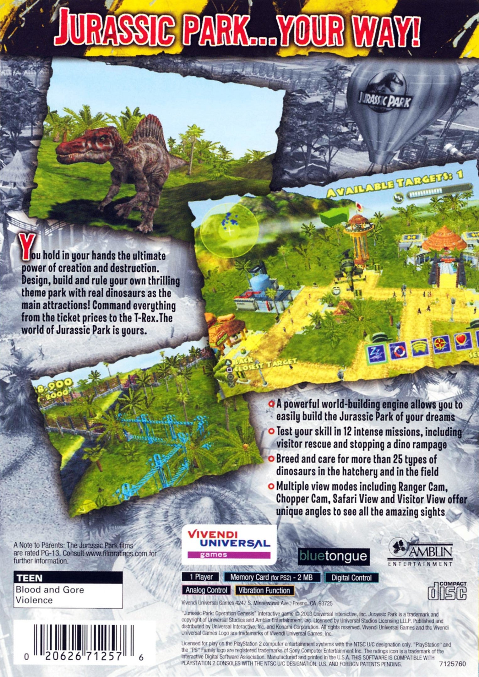 Jurassic Park: Operation Genesis PS2 - Video Game - Used - CaveGamers - Image 2