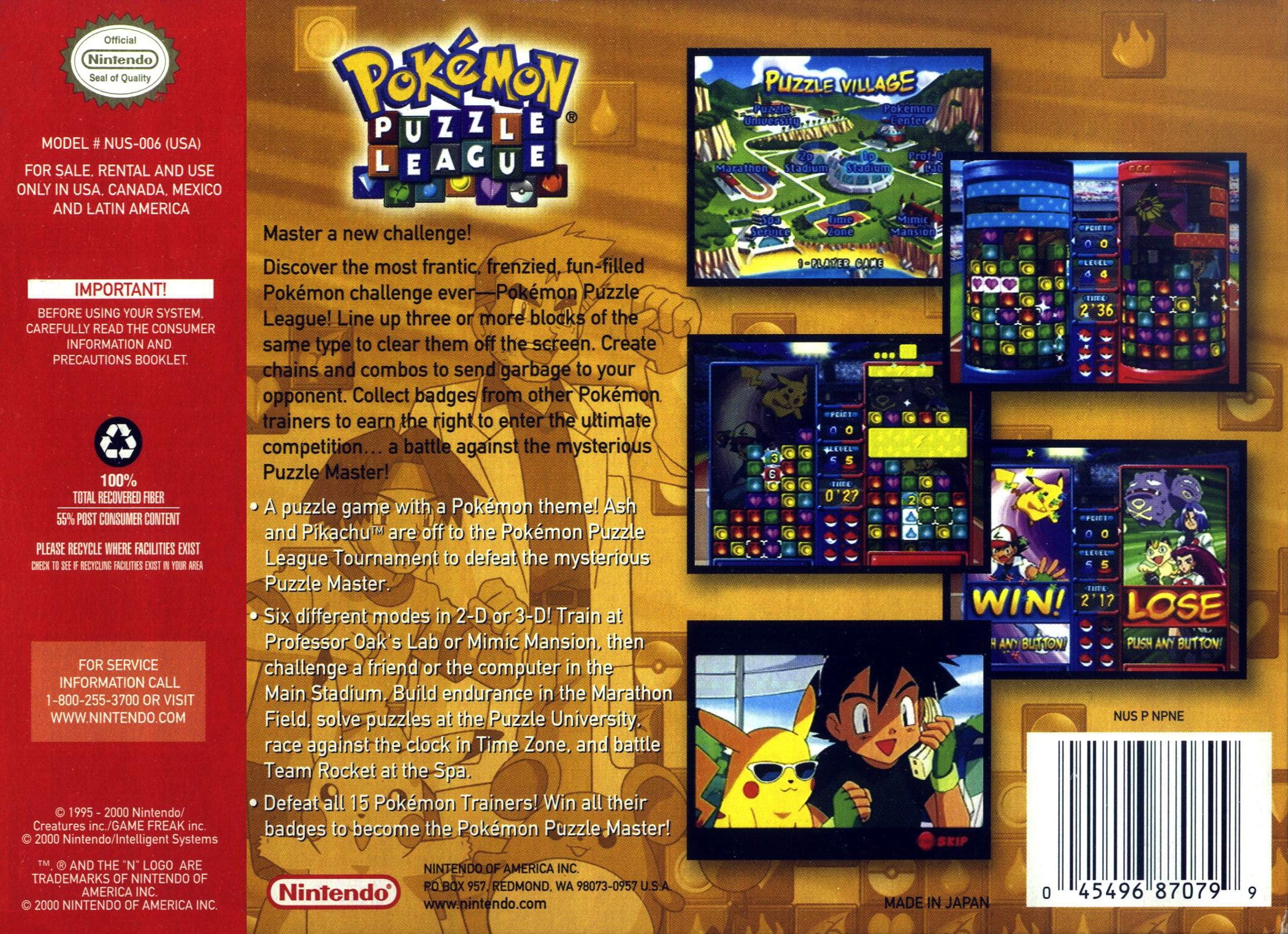 Pokemon Puzzle League N64 - Video Game - Used - CaveGamers - Image 2