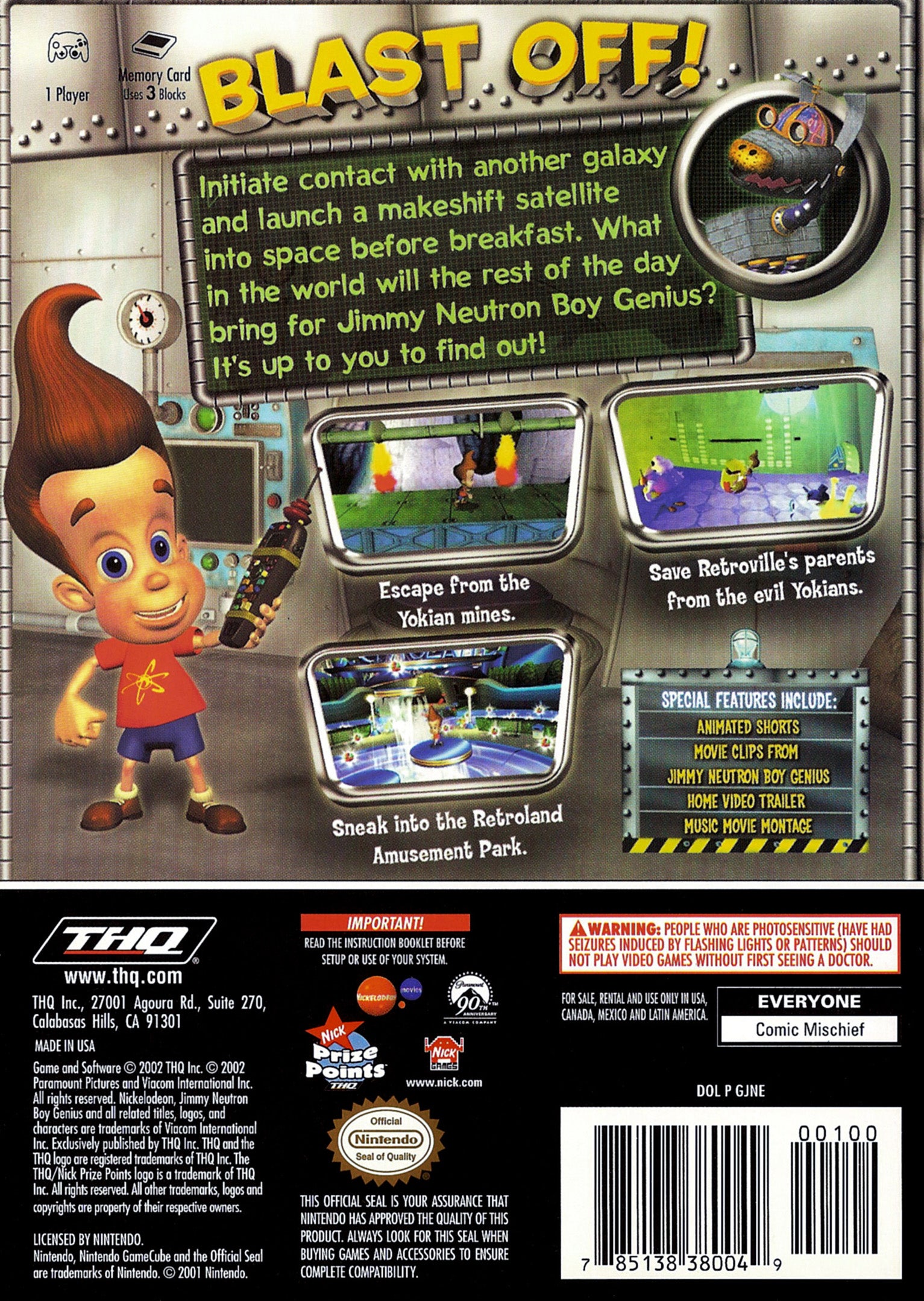 Jimmy Neutron Boy Genius GameCube - Video Game - Used - CaveGamers - Image 2
