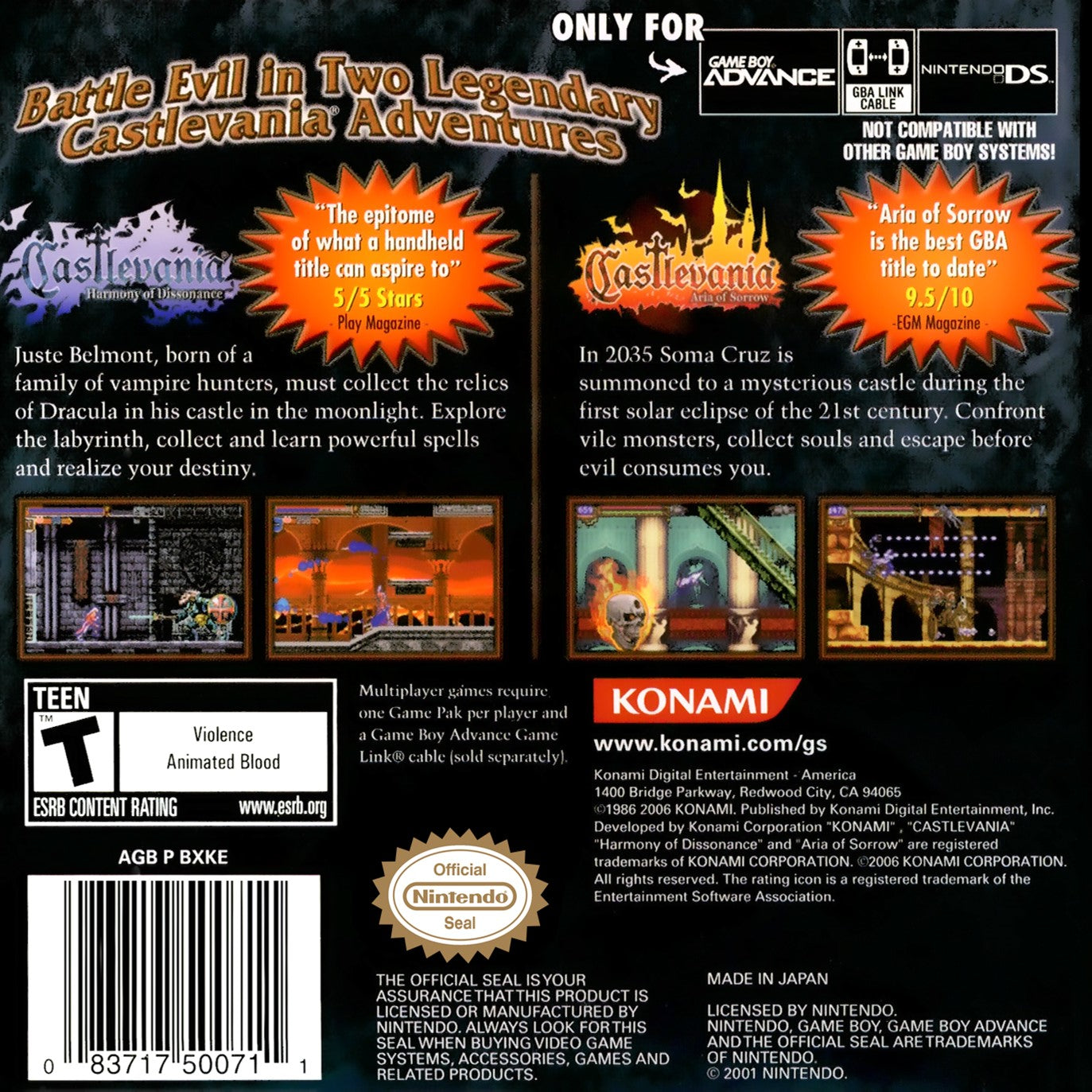 Castlevania Double Pack: Aria of Sorrow / Harmony of Dissonance Game Boy Advance - Video Game - Used - CaveGamers - Image 2