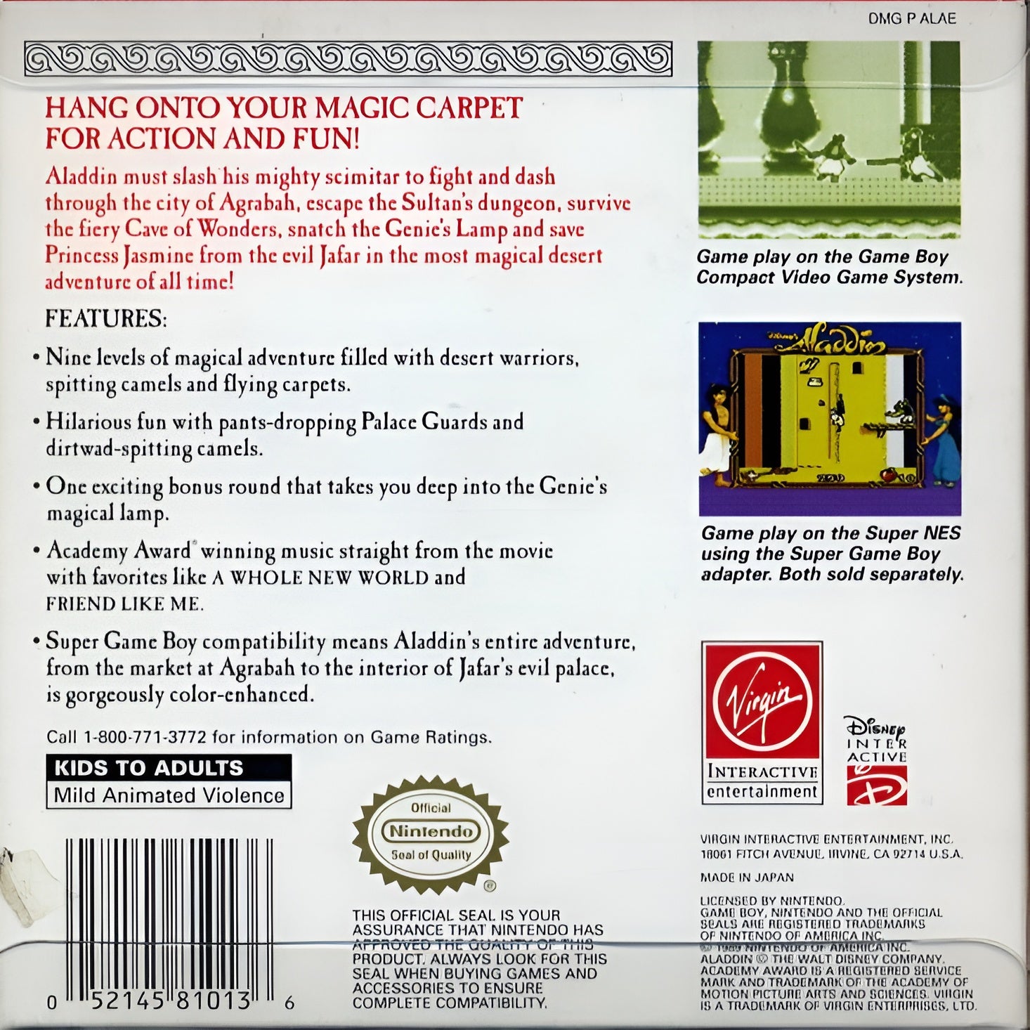 Disney's Aladdin Game Boy - Video Game - Used - CaveGamers - Image 2