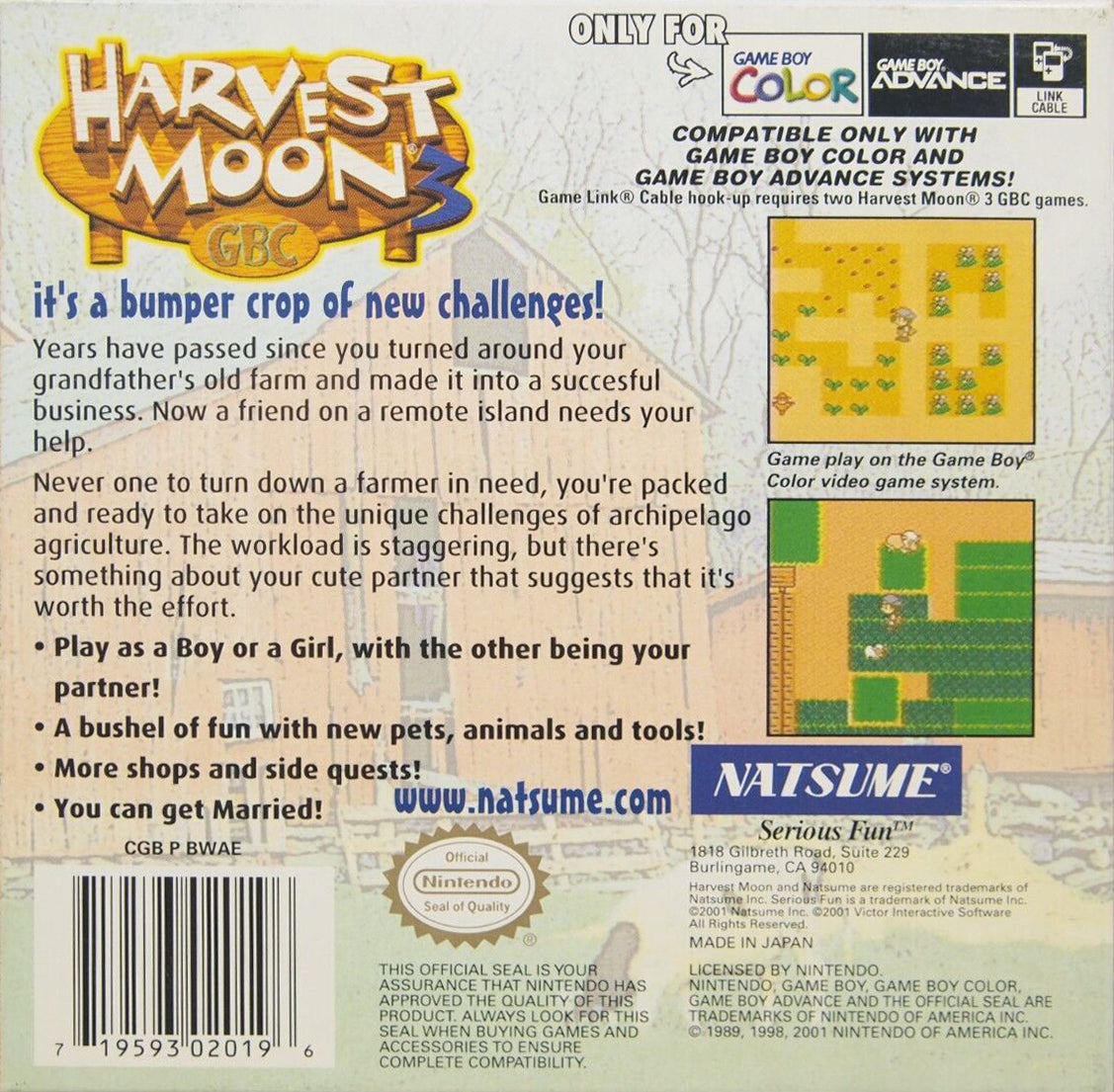 Harvest Moon 3 Game Boy Color - Video Game - Used - CaveGamers - Image 2