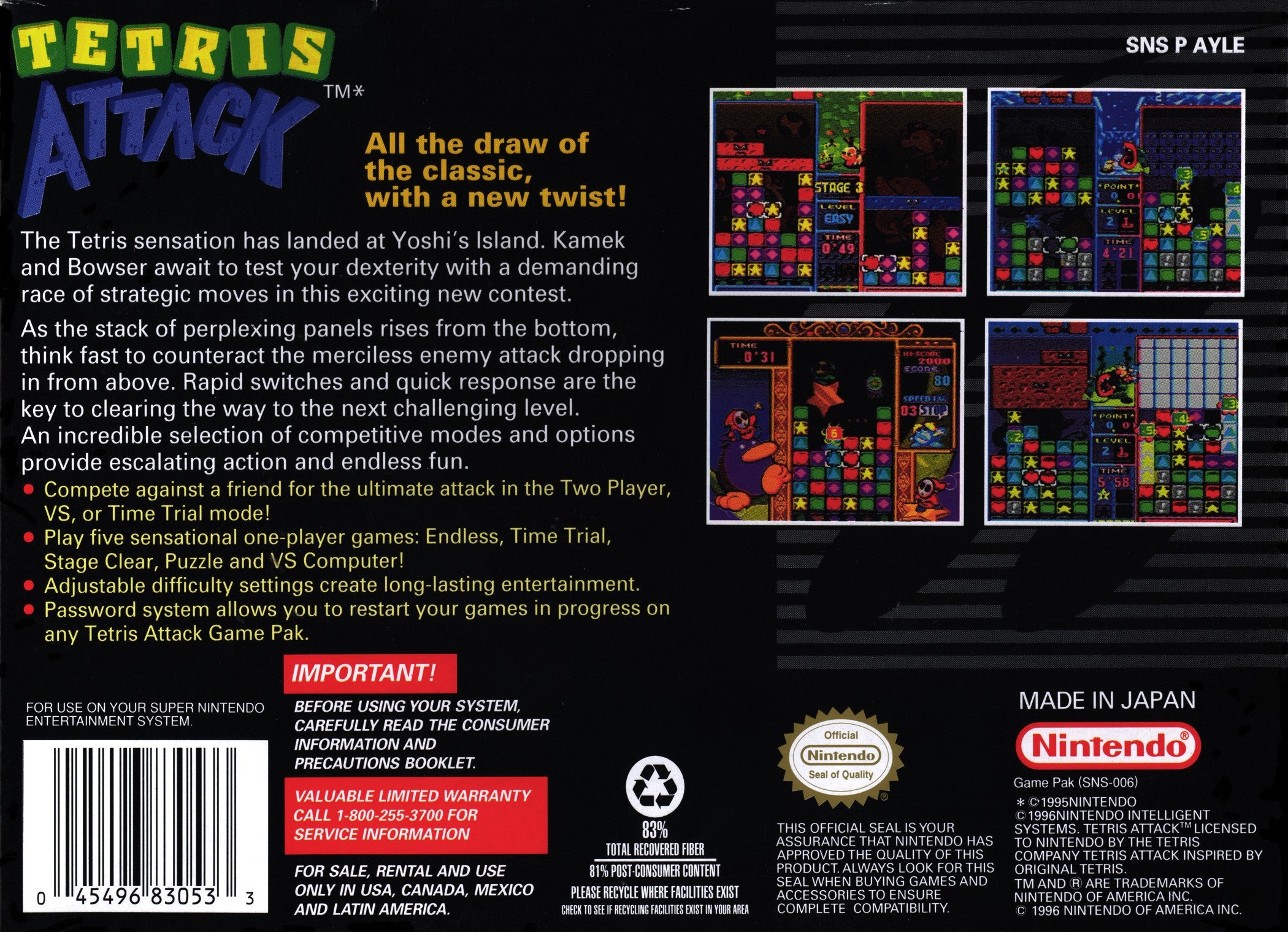 Tetris Attack SNES - Video Game - Used - CaveGamers - Image 2