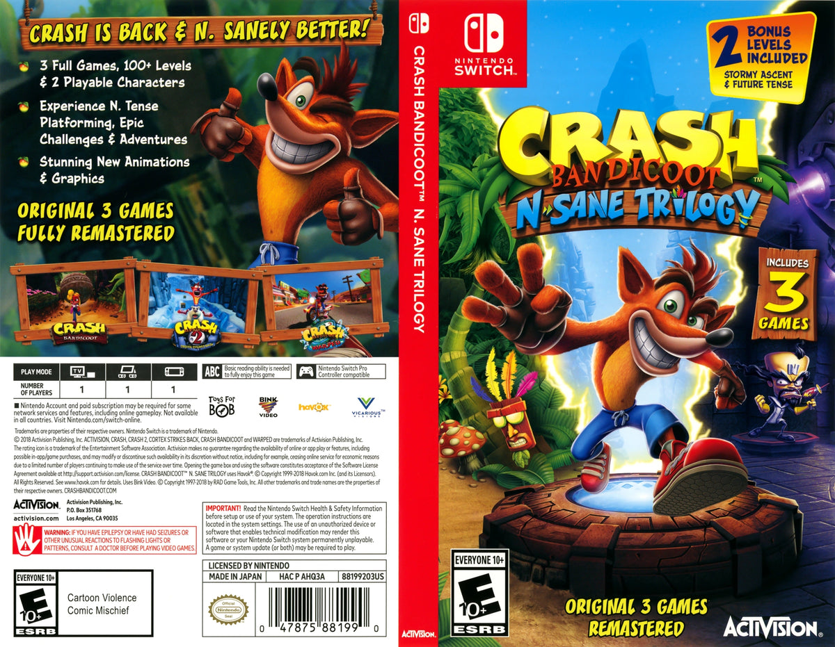 Crash Bandicoot N. Sane Trilogy Switch - Video Game - Used - CaveGamers - Image 3