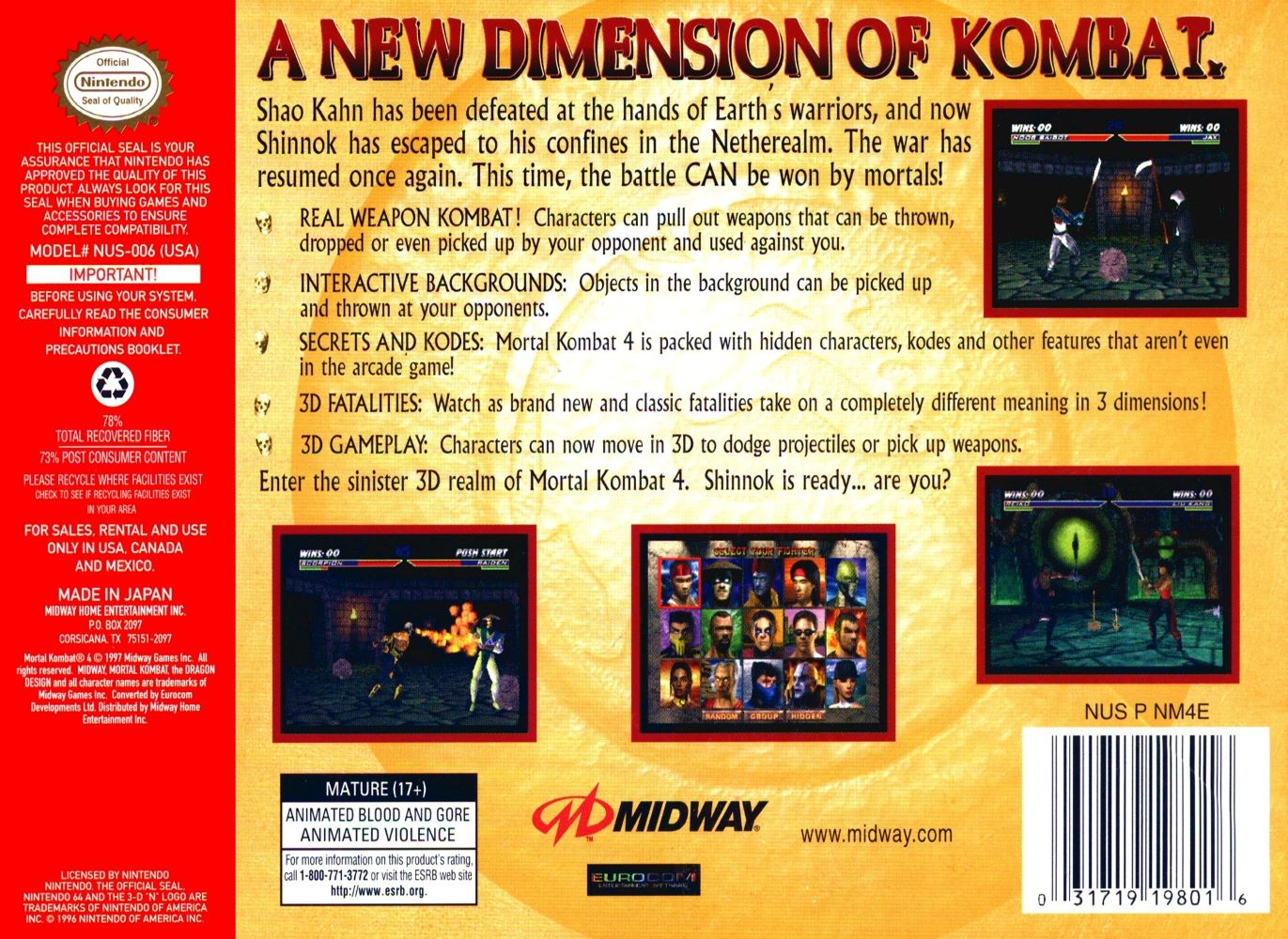 Mortal Kombat 4 N64 - Video Game - Used - CaveGamers - Image 2