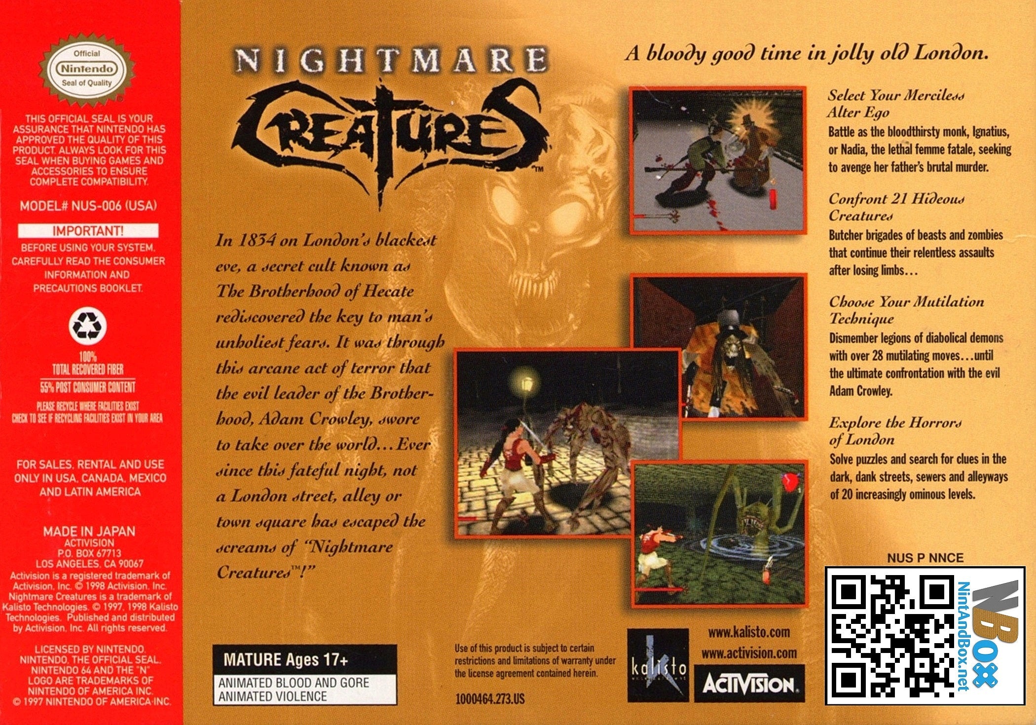Nightmare Creatures N64 - Video Game - Used - CaveGamers - Image 2