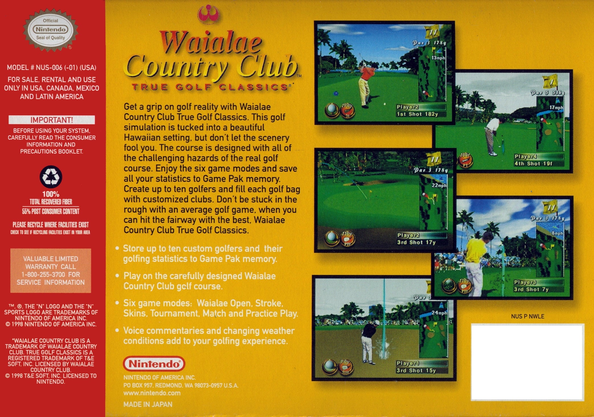 Waialae Country Club N64 - Video Game - Used - CaveGamers - Image 2