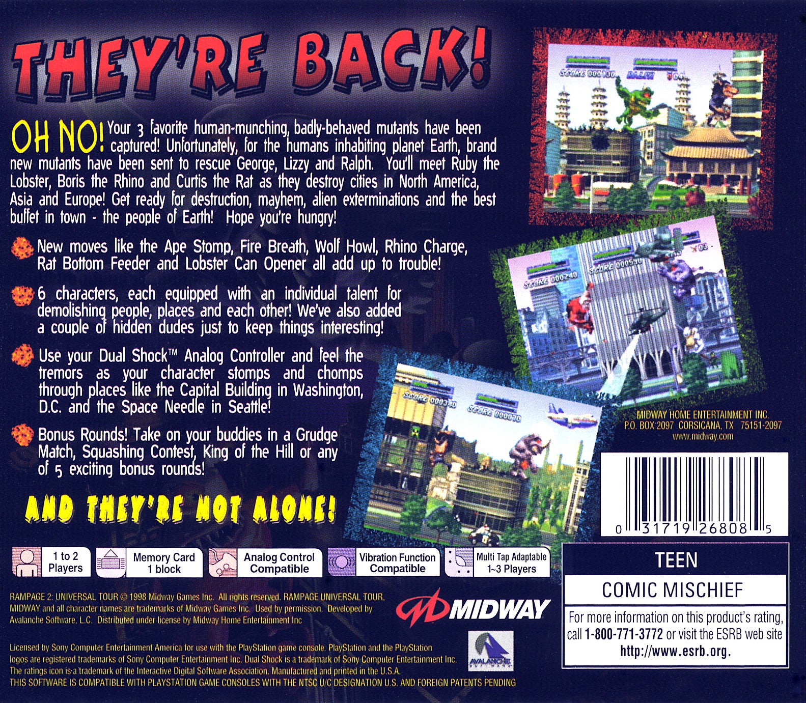 Rampage 2 Universal Tour Playstation - Video Game - Used - CaveGamers - Image 2