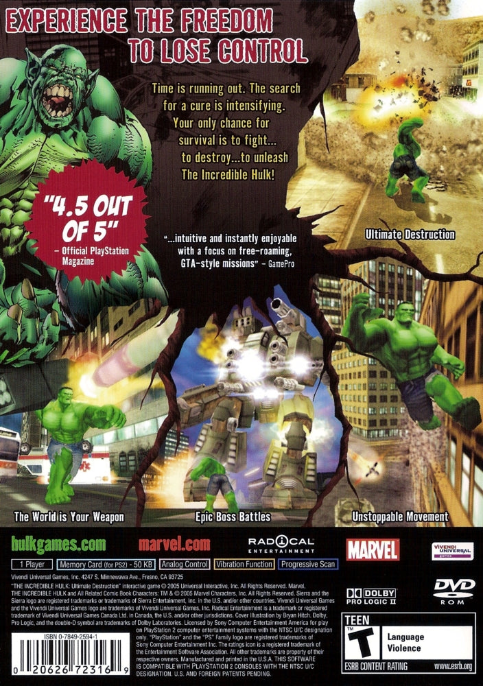 The Incredible Hulk Ultimate Destruction PS2 - Video Game - Used - CaveGamers - Image 2