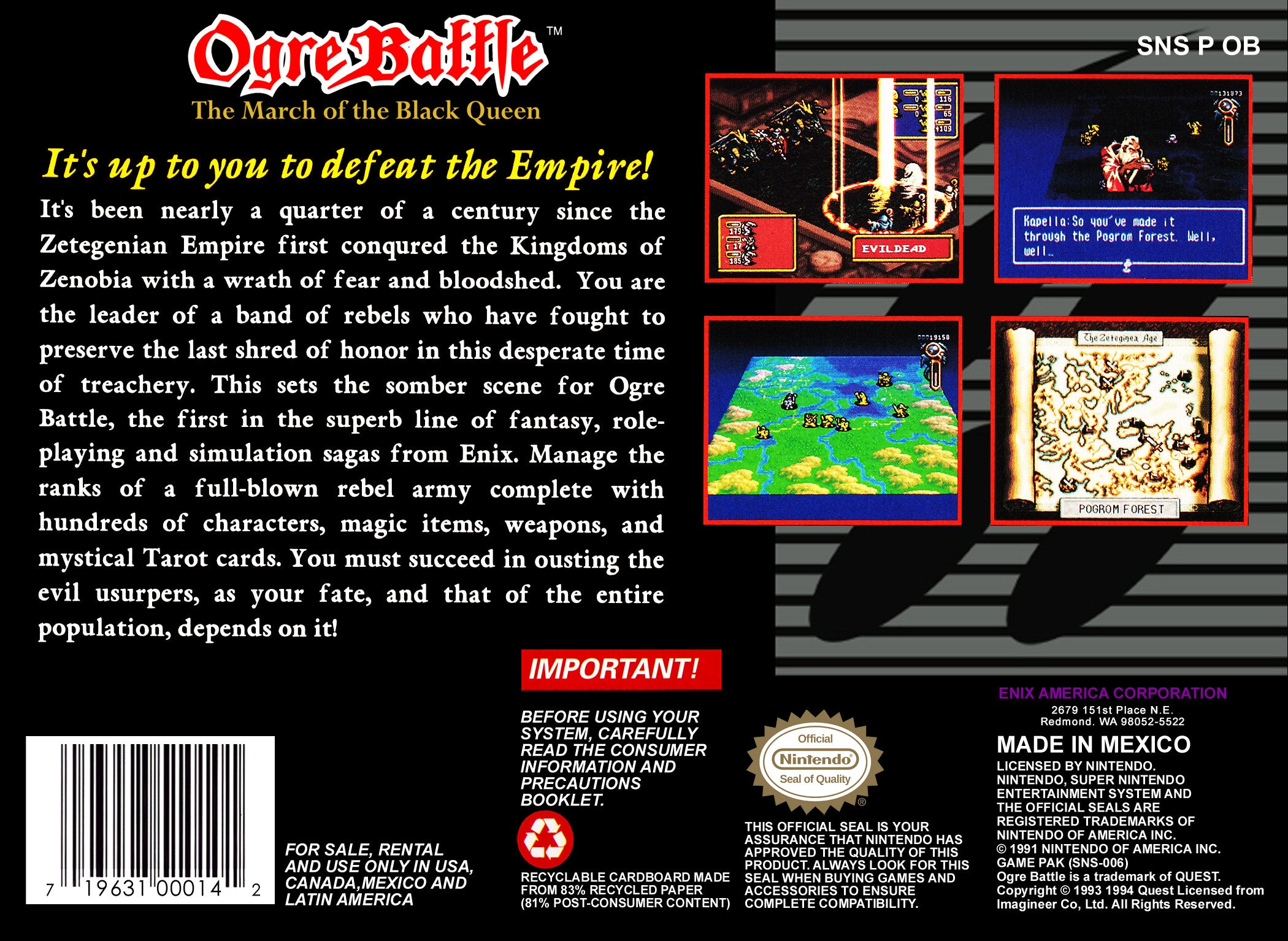 Ogre Battle The March of the Black Queen SNES - Video Game - Used - CaveGamers - Image 2