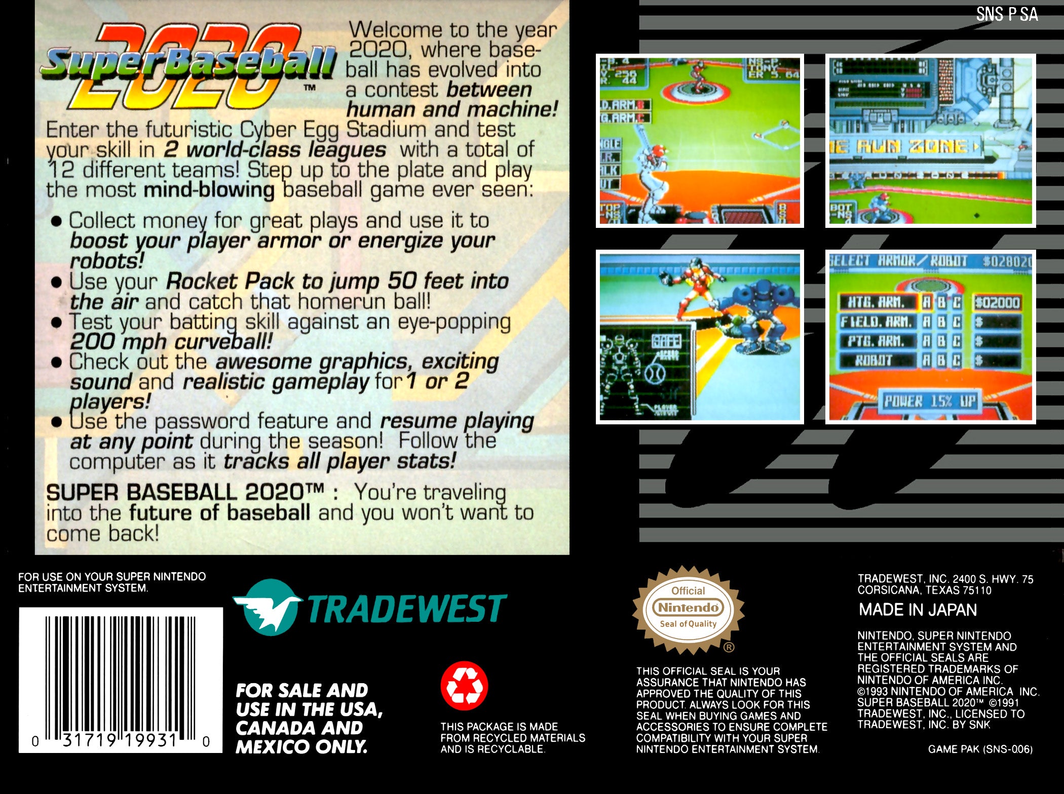 Super Baseball 2020 SNES - Video Game - Used - CaveGamers - Image 2