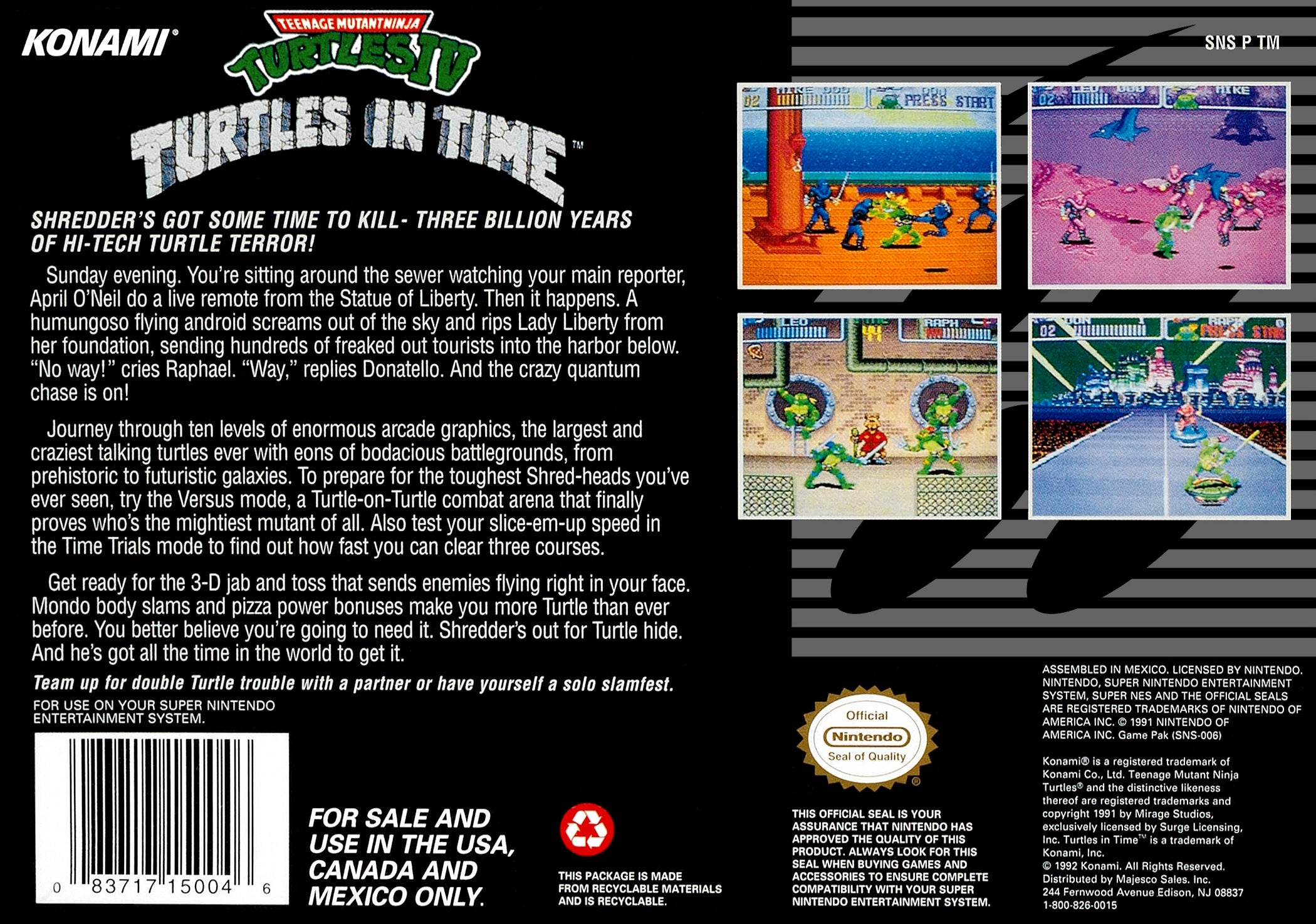Teenage Mutant Ninja Turtles IV: Turtles in Time SNES - Video Game - Used - CaveGamers - Image 2
