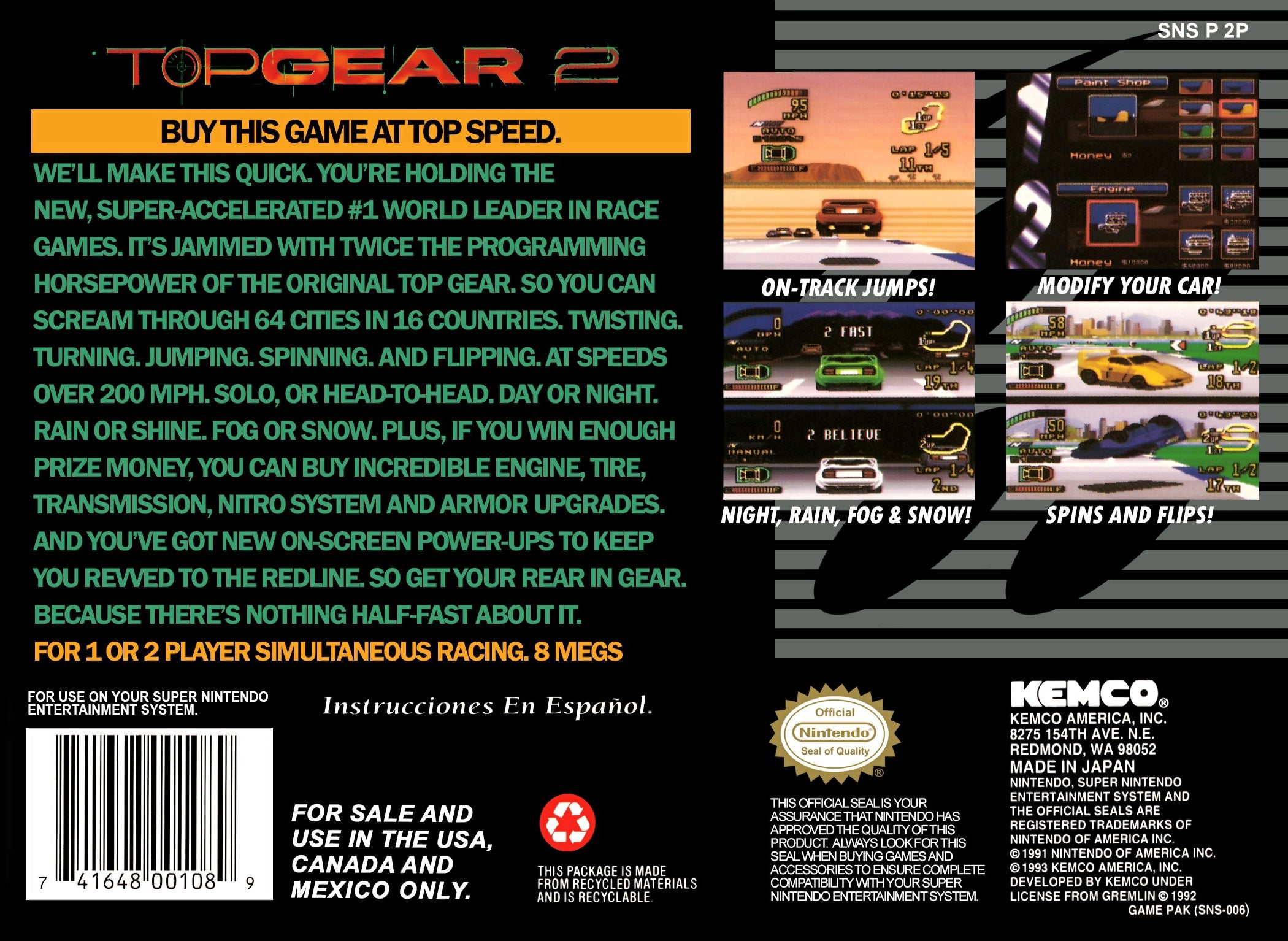 Top Gear 2 SNES - Video Game - Used - CaveGamers - Image 2