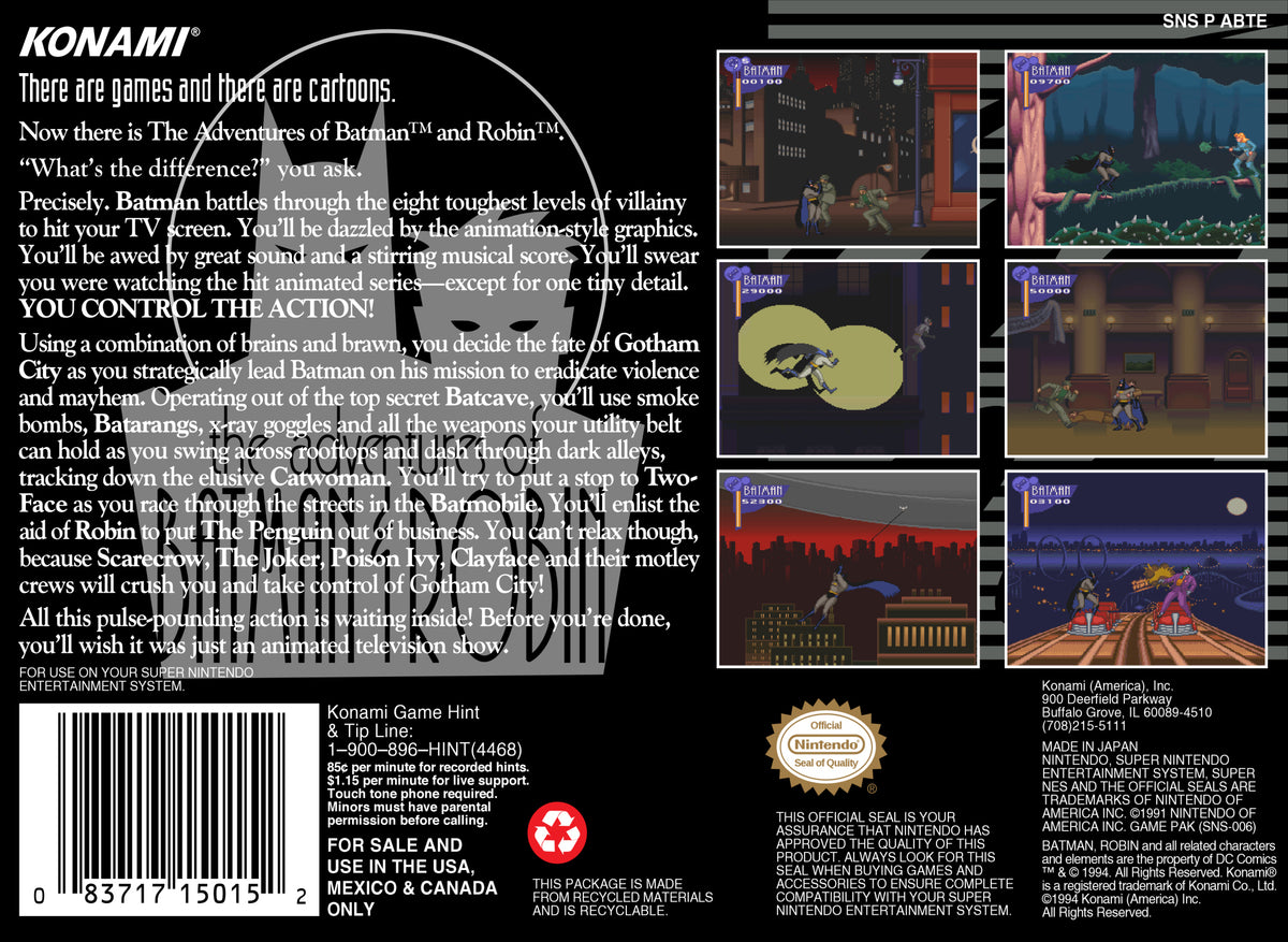 Adventures of Batman and Robin SNES - Video Game - Used - CaveGamers - Image 2