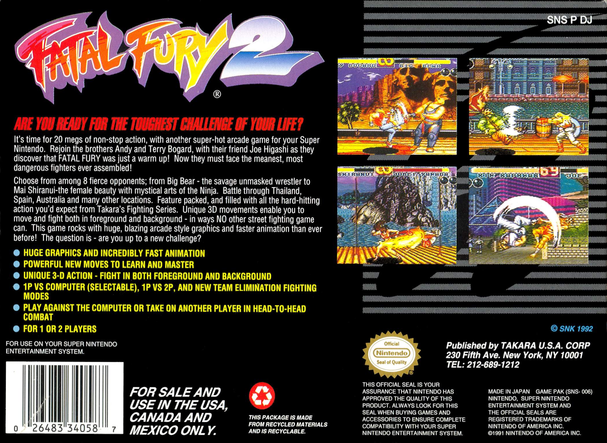 Fatal Fury 2 SNES - Video Game - Used - CaveGamers - Image 2