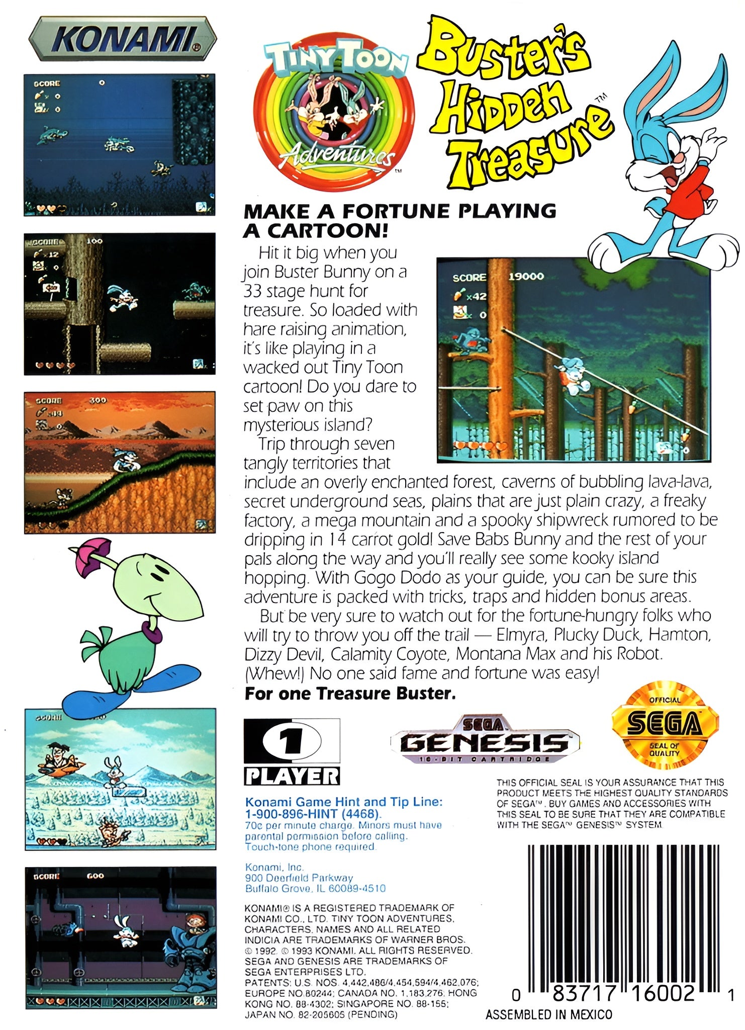 Tiny Toon Adventures Buster's Hidden Treasure Genesis - Video Game - Used - CaveGamers - Image 2