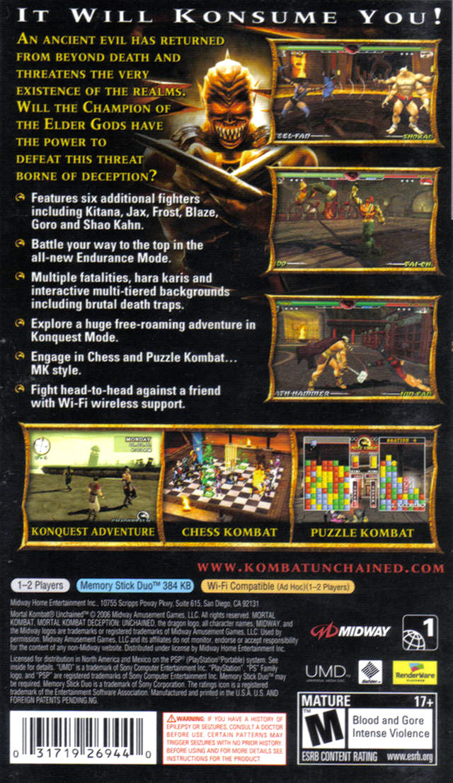 Mortal Kombat Unchained PSP - Video Game - Used - CaveGamers - Image 2