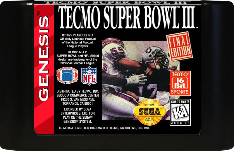 Tecmo Super Bowl III: Final Edition Genesis - Video Game - Used - CaveGamers - Image 3