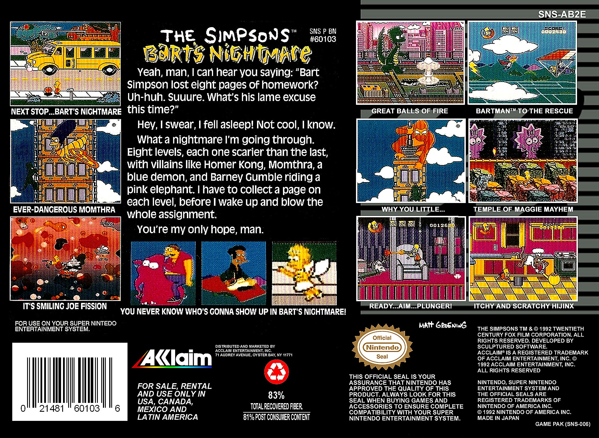 The Simpsons Bart's Nightmare SNES - Video Game - Used - CaveGamers - Image 2