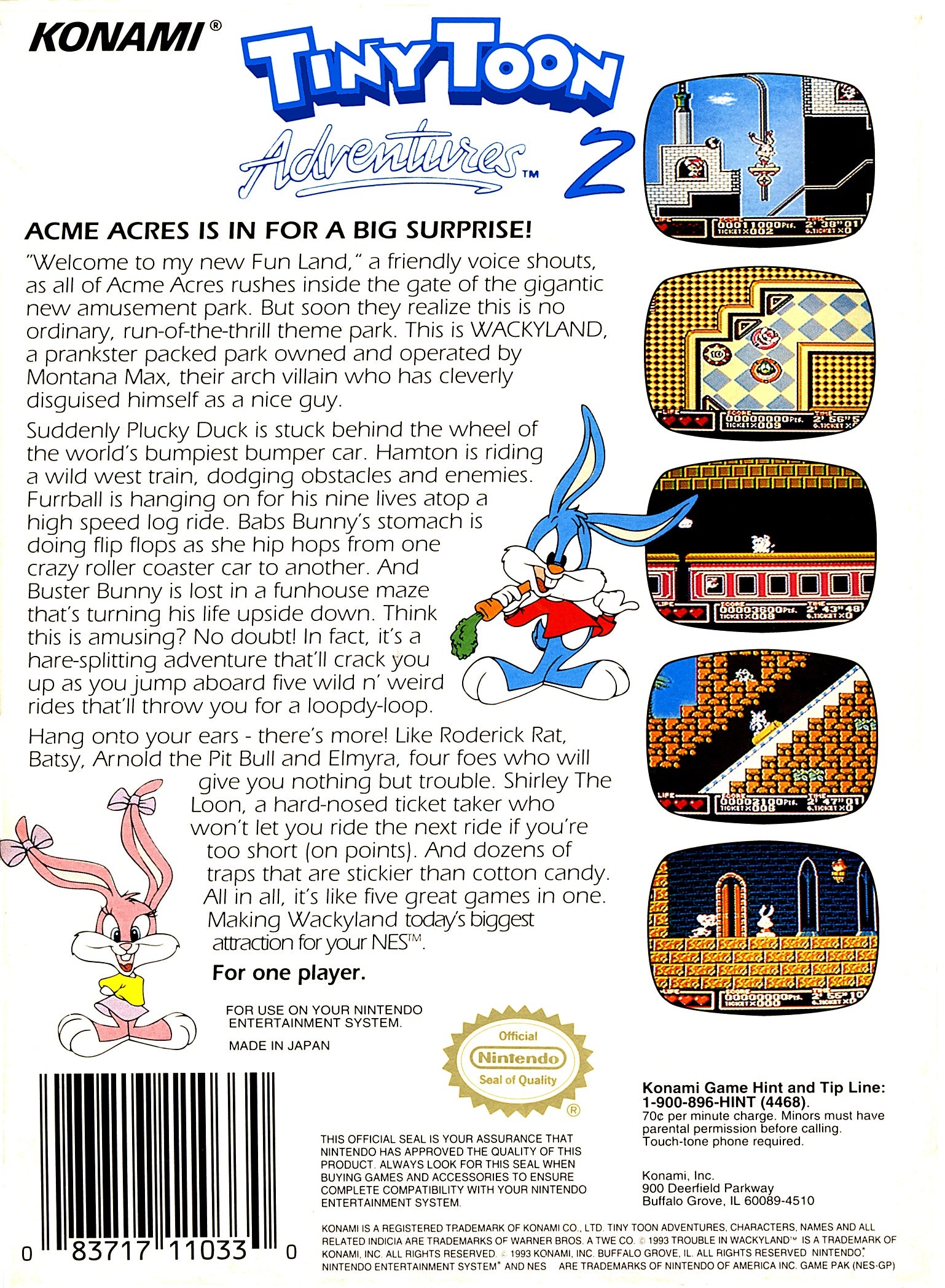 Tiny Toon Adventures 2 Trouble in Wackyland NES - Video Game - Used - CaveGamers - Image 2
