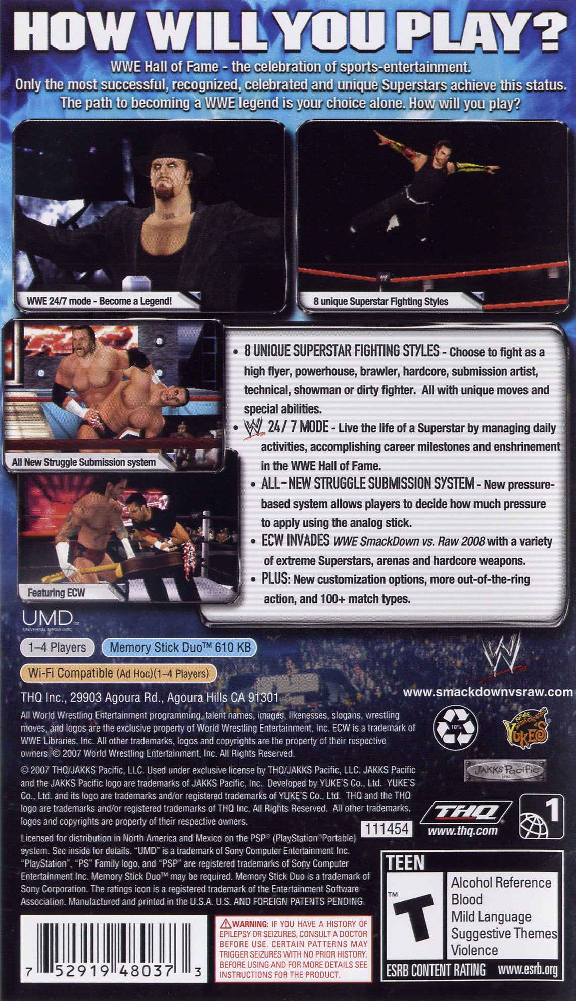 WWE Smackdown vs. Raw 2008 PSP - Video Game - Used - CaveGamers - Image 2
