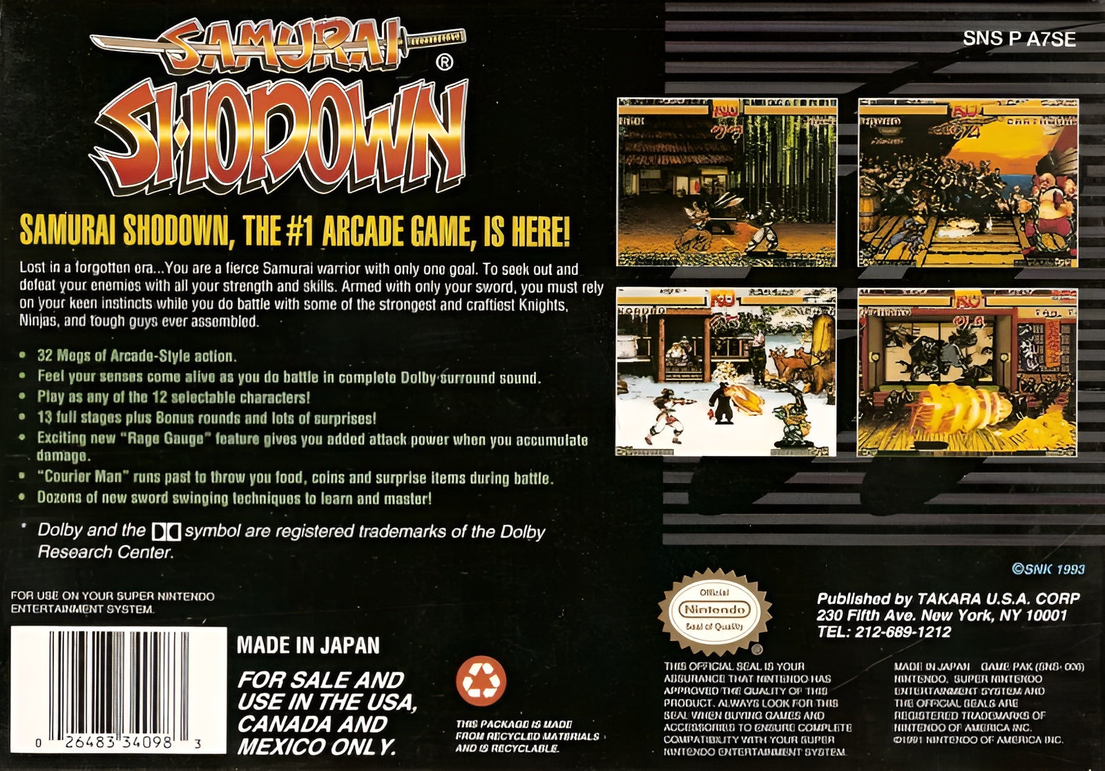 Samurai Shodown SNES - Video Game - Used - CaveGamers - Image 2
