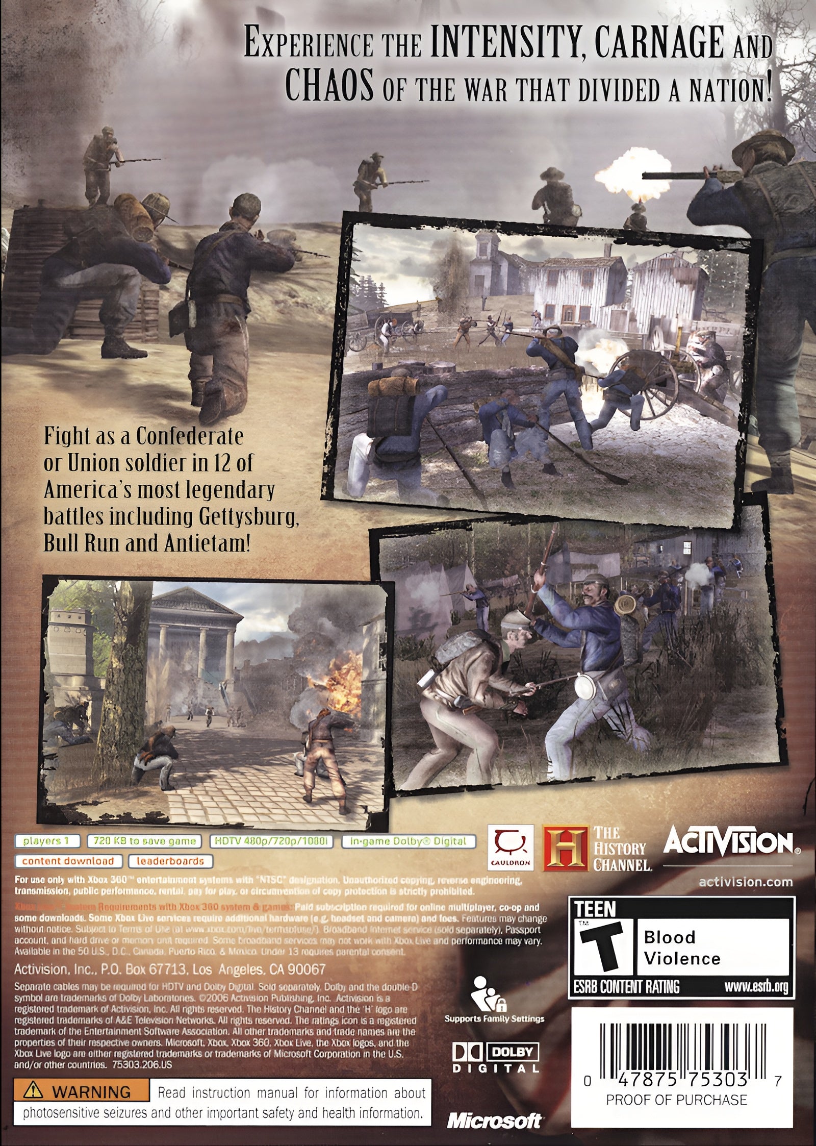 History Channel Civil War A Nation Divided Xbox 360 - Video Game - Used - CaveGamers - Image 2