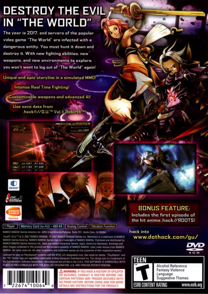 .hack GU Reminisce PS2 - Video Game - Used - CaveGamers - Image 2