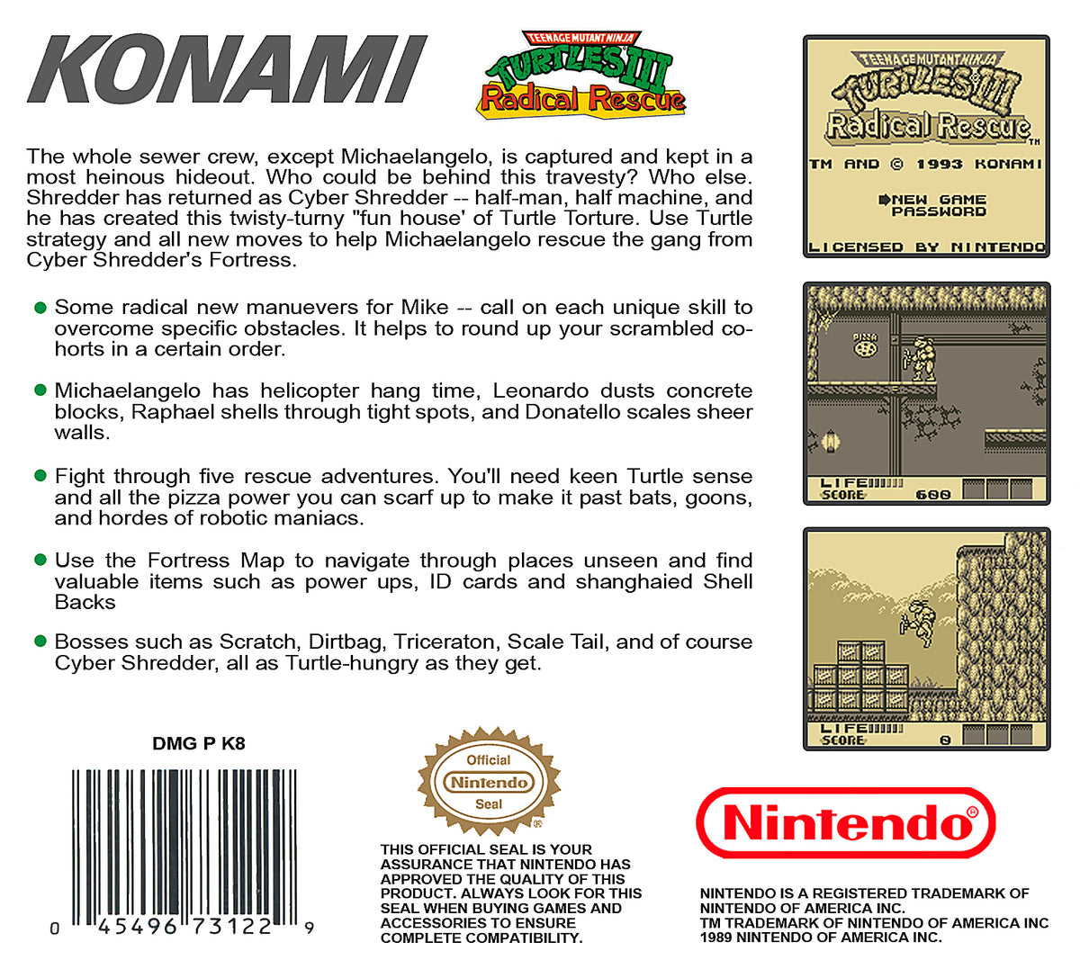 Teenage Mutant Ninja Turtles III Radical Rescue Game Boy - Video Game - Used - CaveGamers - Image 2