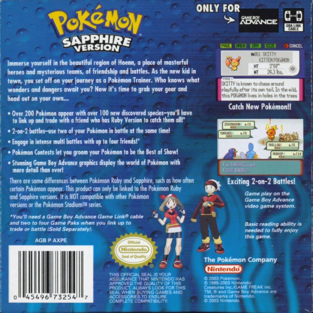 Pokemon Sapphire Version Game Boy Advance - Video Game - Used - CaveGamers - Image 2