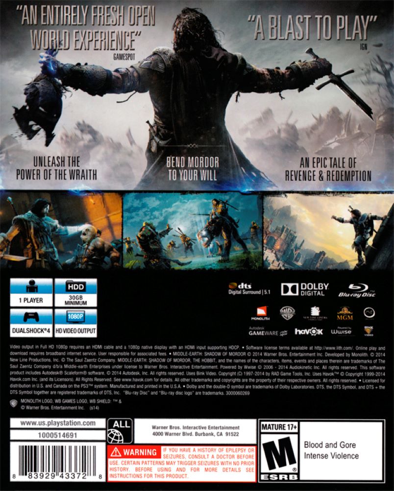 Middle Earth: Shadow of Mordor PS4 - Video Game - Used - CaveGamers - Image 2