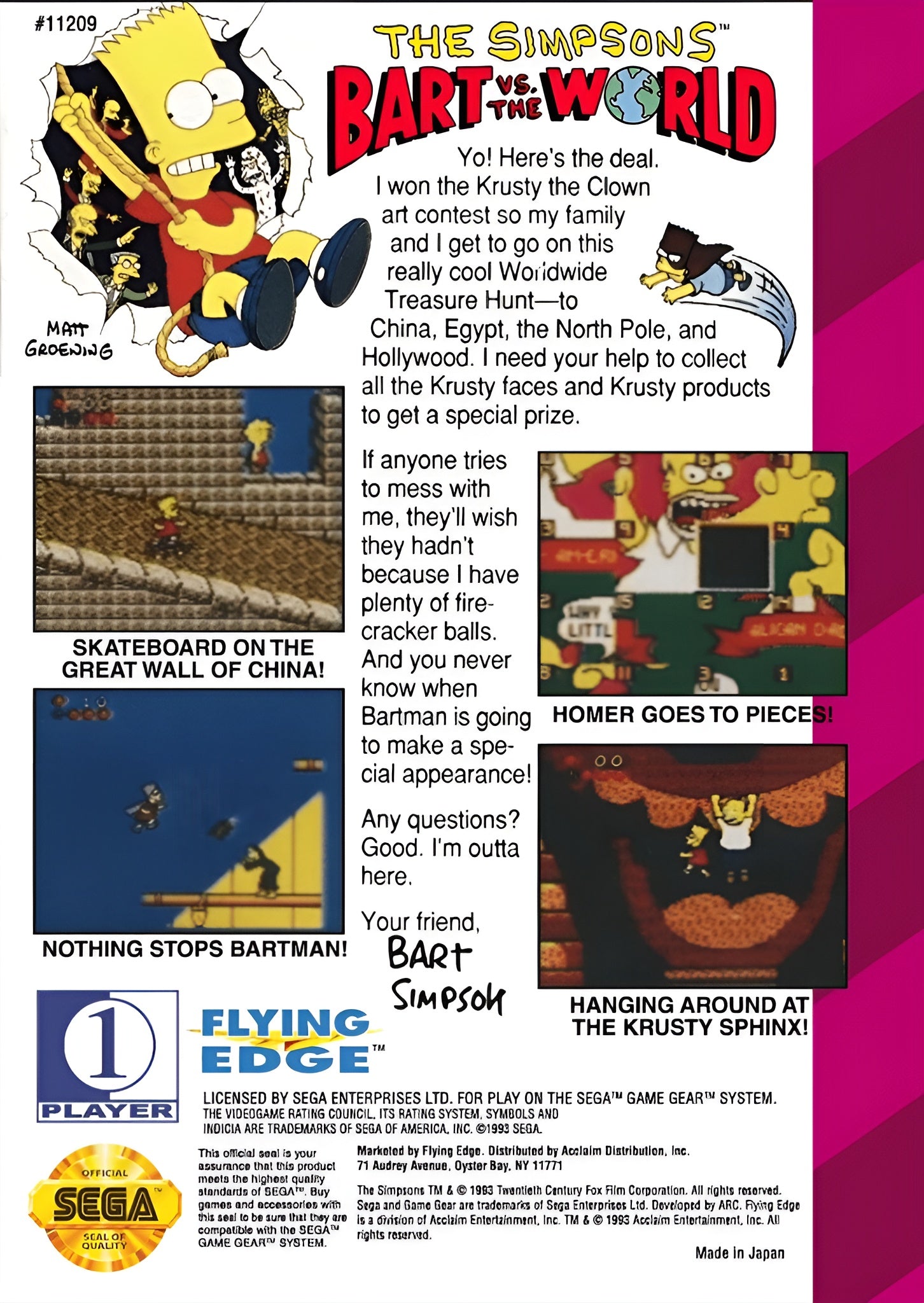 The Simpsons Bart vs the World GameGear - Video Game - Used - CaveGamers - Image 2