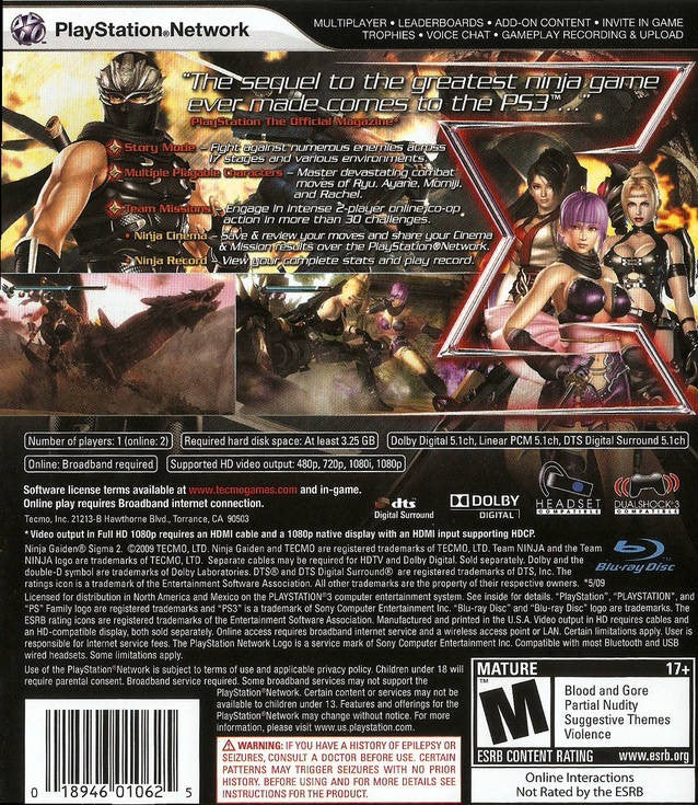 Ninja Gaiden Sigma 2 PS3 - Video Game - Used - CaveGamers - Image 2