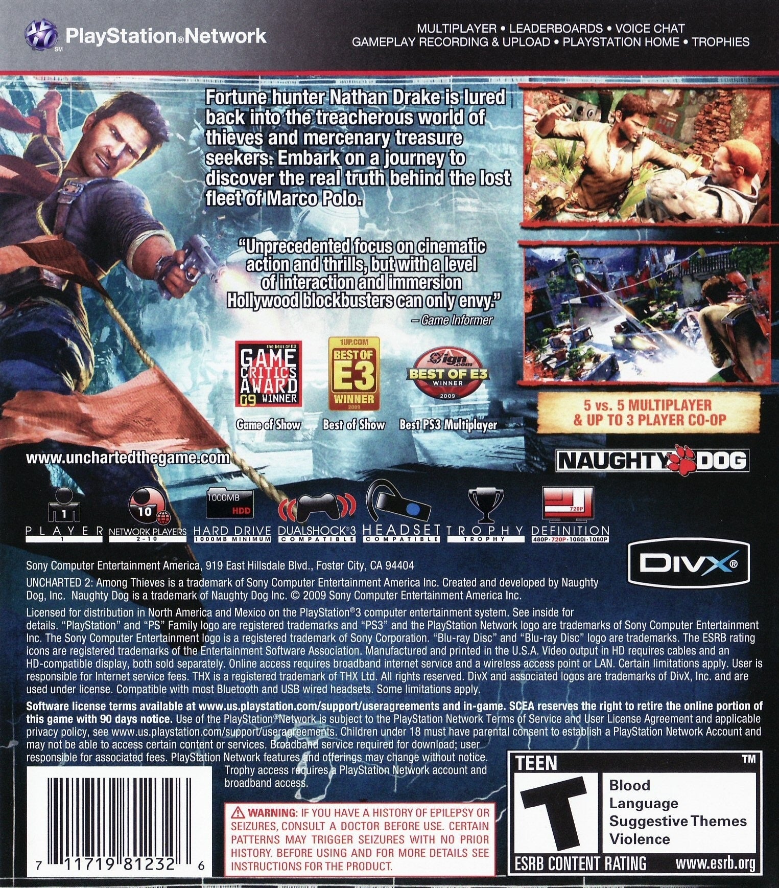 Uncharted 2: Among Thieves PS3 - Video Game - Used - CaveGamers - Image 2