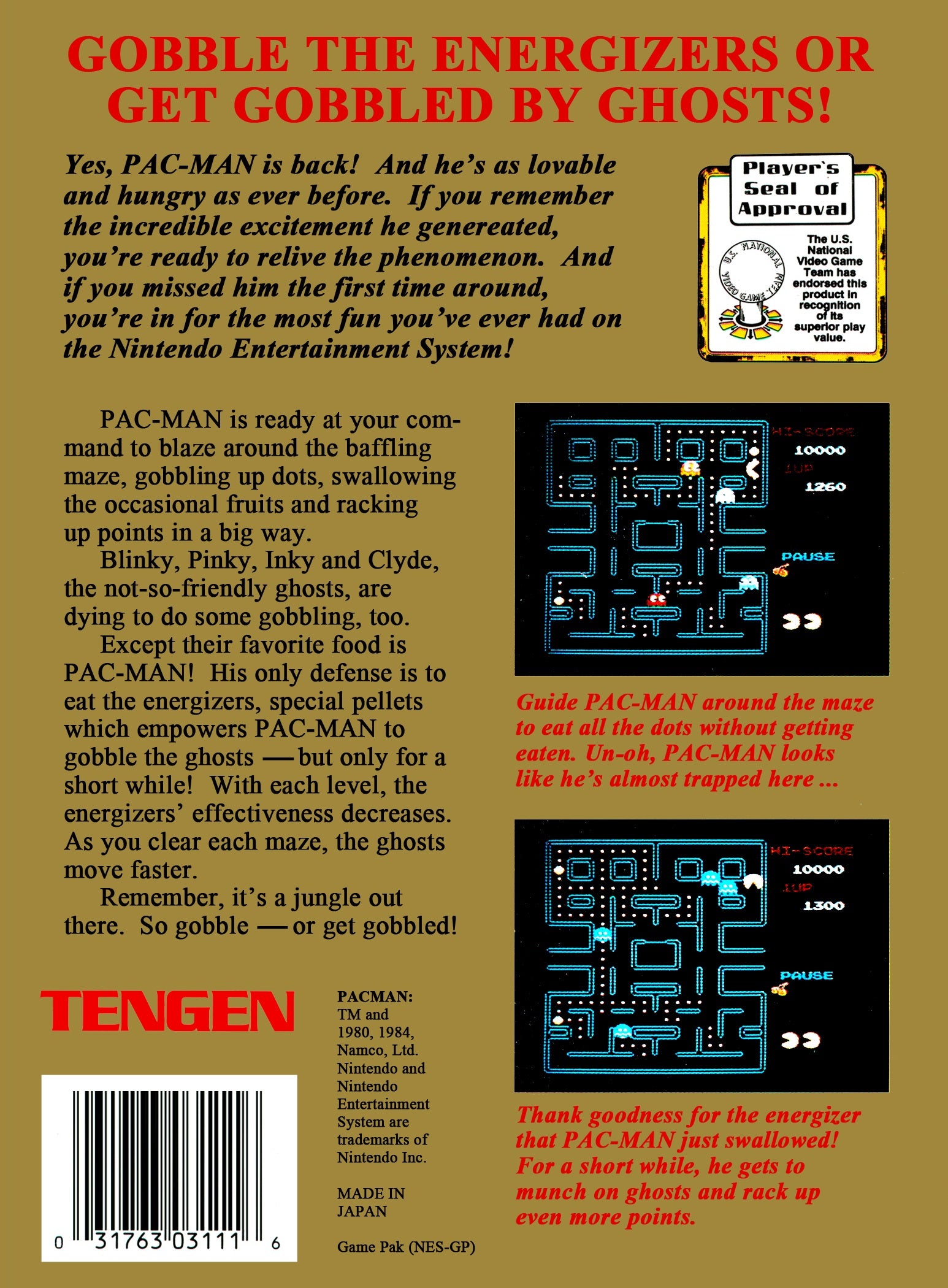 Pac-Man (Tengen) NES - Video Game - Used - CaveGamers - Image 2