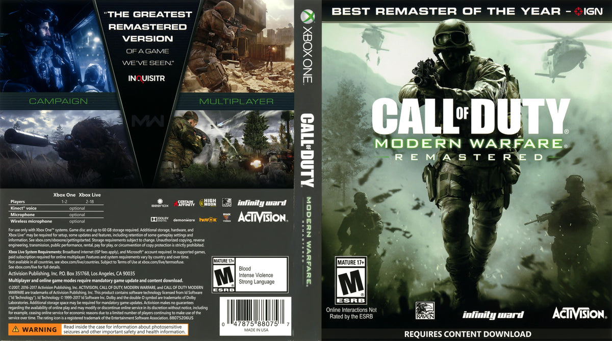 Call of Duty: Modern Warfare Remastered Xbox One - Video Game - Used - CaveGamers - Image 3