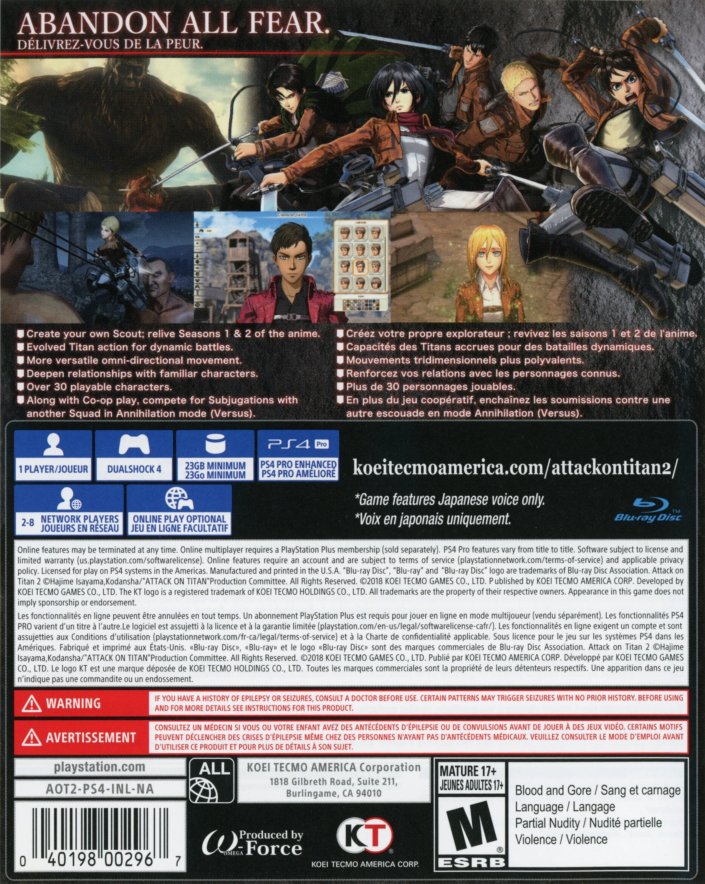 Attack on Titan 2 PS4 - Video Game - Used - CaveGamers - Image 2