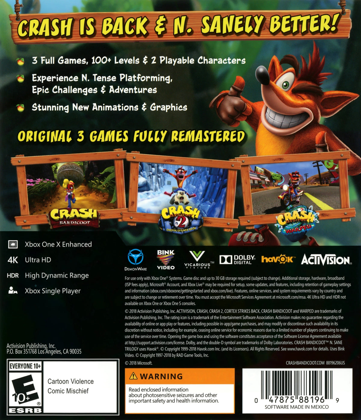 Crash Bandicoot N. Sane Trilogy Xbox One - Video Game - Used - CaveGamers - Image 2