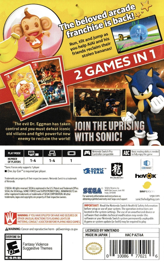 Sonic Forces + Super Monkey Ball: Banana Blitz Switch - Video Game - Used - CaveGamers - Image 2