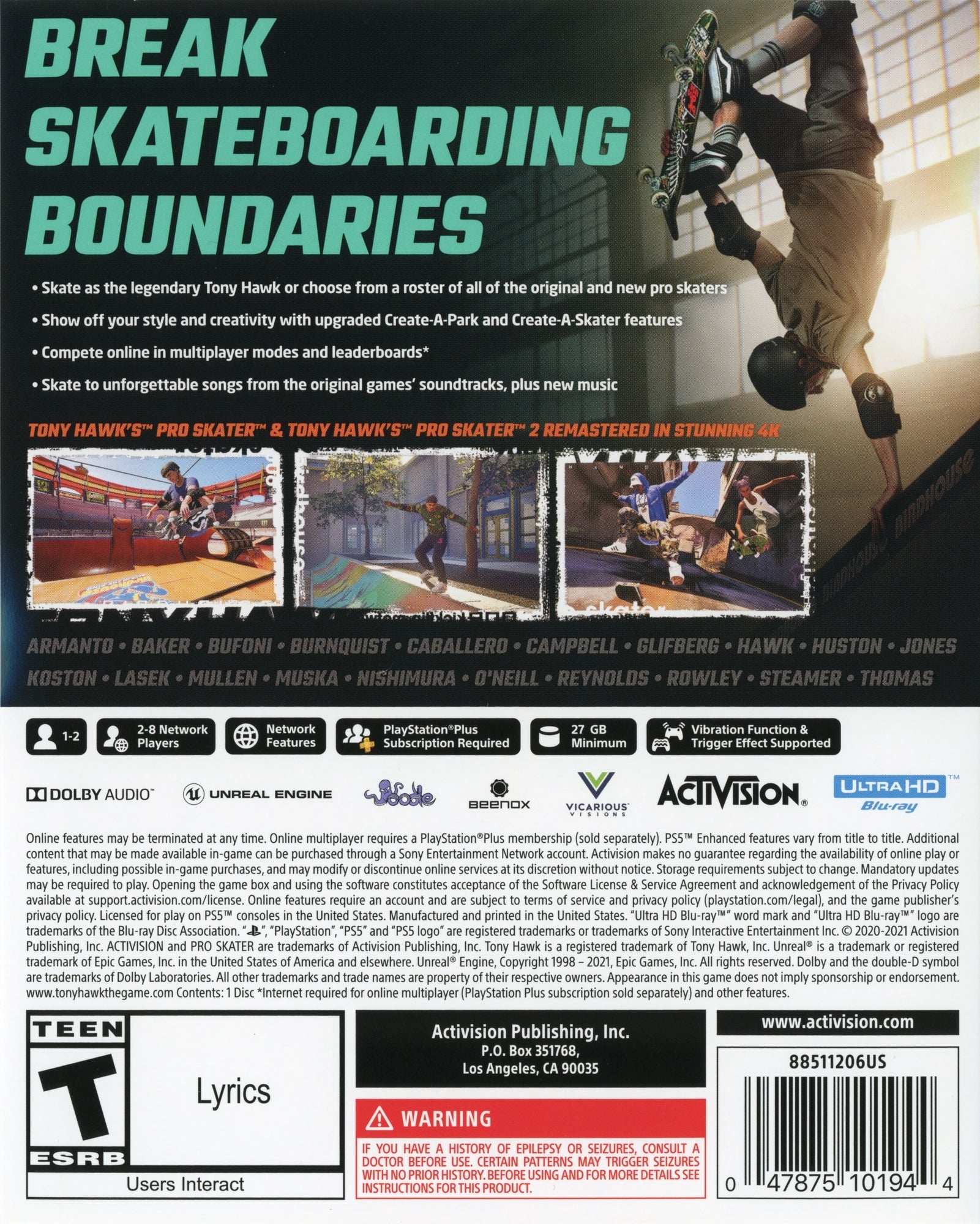 Tony Hawk's Pro Skater 1 + 2 PS5 - Video Game - Used - CaveGamers - Image 2