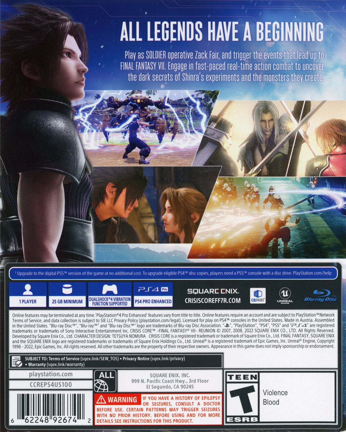 Crisis Core: Final Fantasy VII Reunion PS4 - Video Game - Used - CaveGamers - Image 2