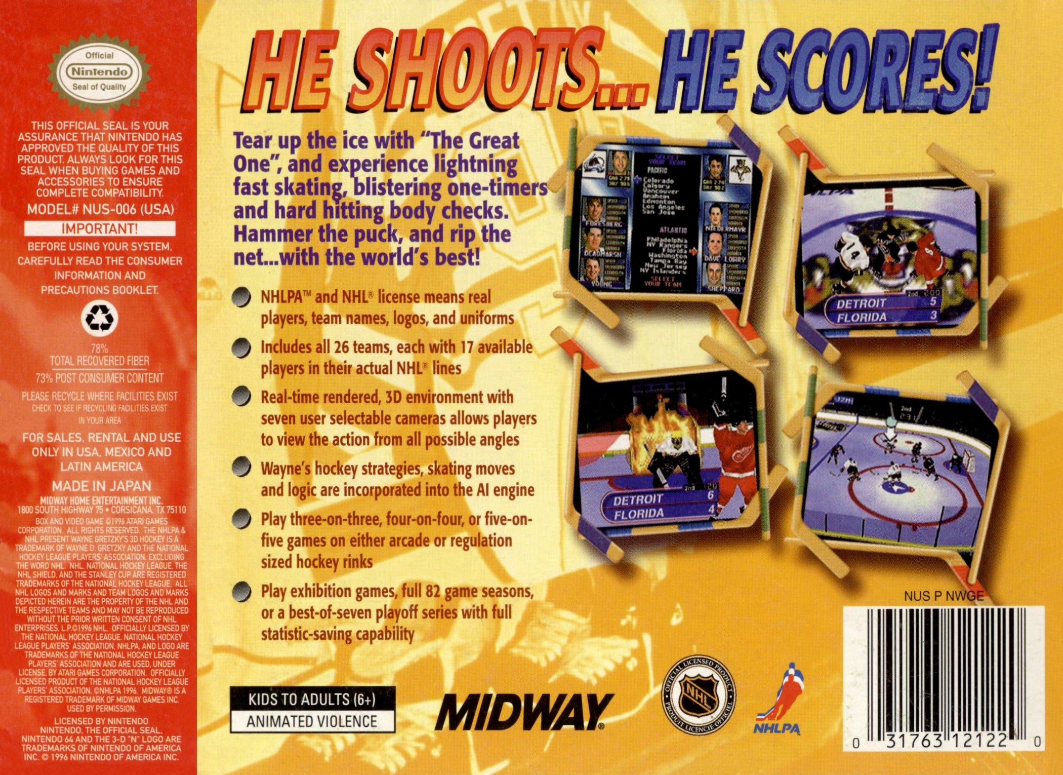 Wayne Gretzky's 3D Hockey N64 - Video Game - Used - CaveGamers - Image 2