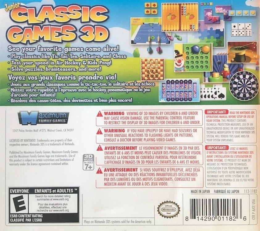Junior Classic Games 3D 3DS - Video Game - Used - CaveGamers - Image 2
