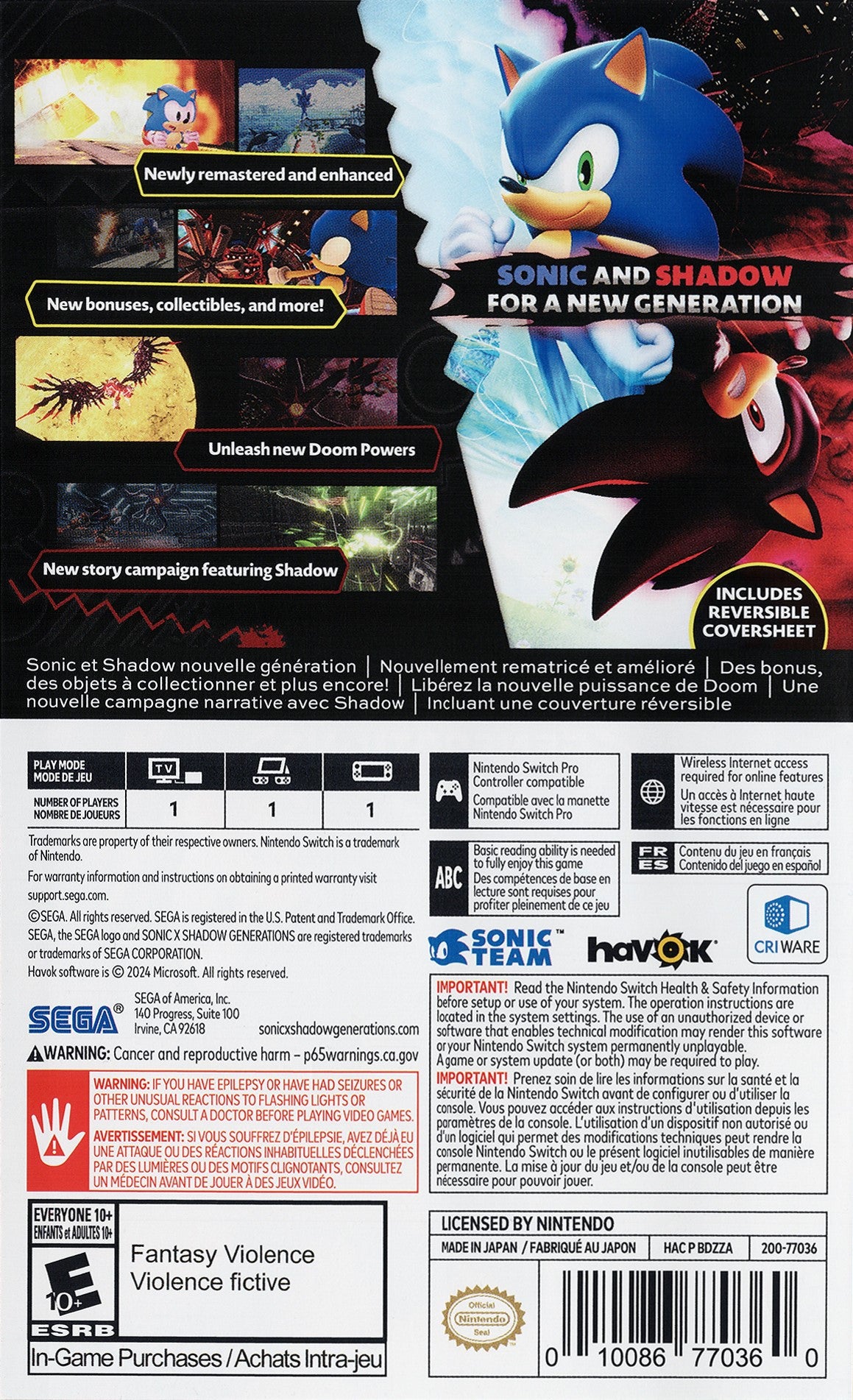 Sonic X Shadow Generations Switch - Video Game - Used - CaveGamers - Image 2