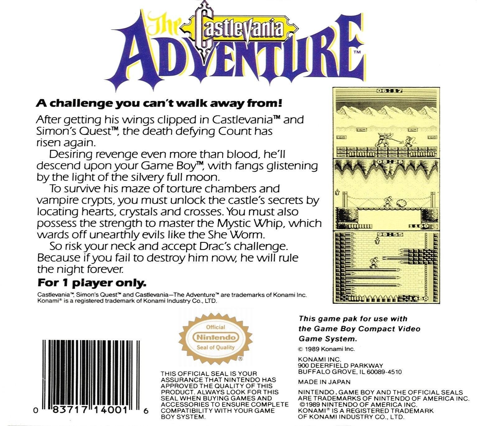 The Castlevania Adventure Game Boy - Video Game - Used - CaveGamers - Image 2