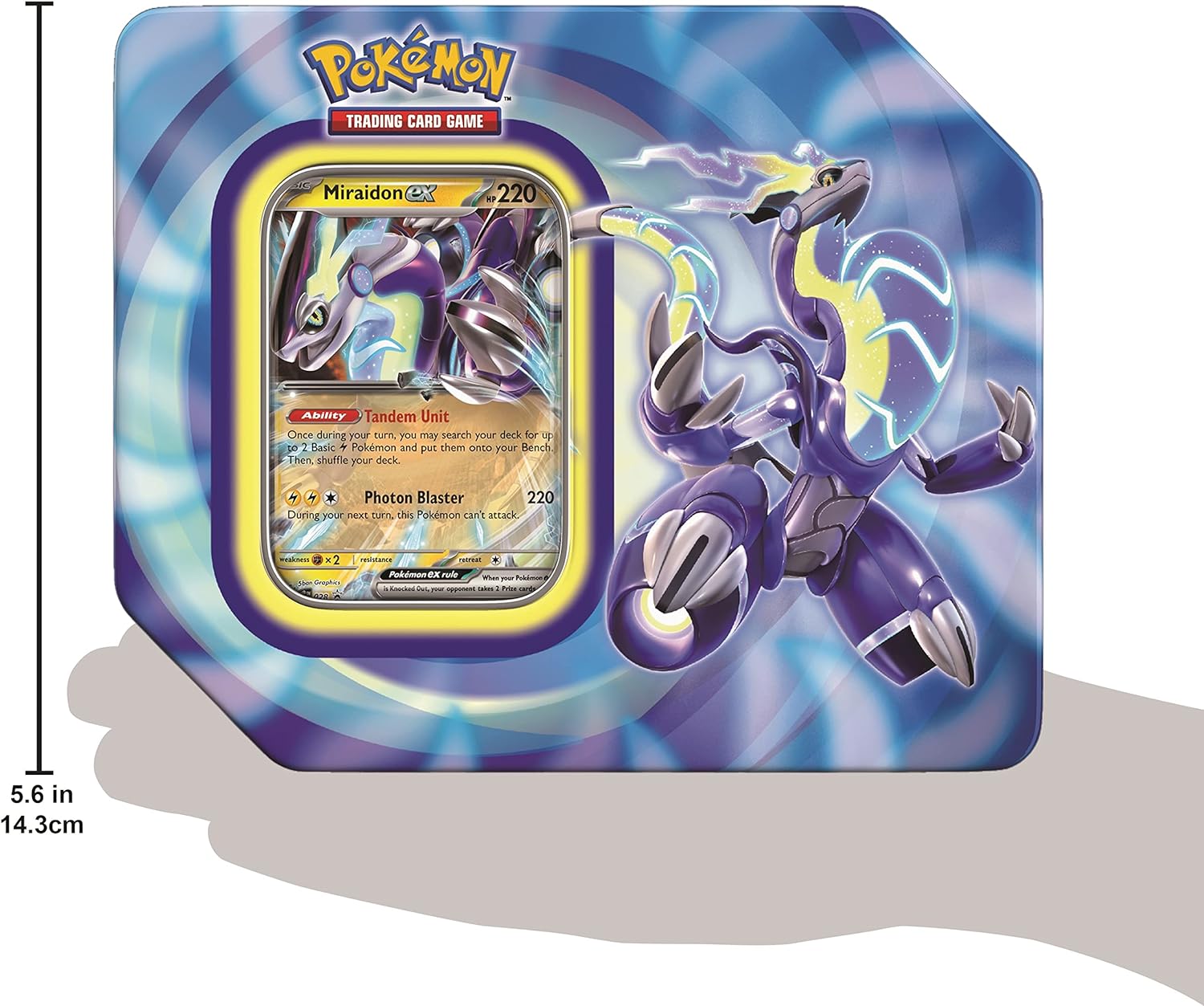 Pokemon TCG: Paldea Legends Tin - Miraidon - Trading Card - New - CaveGamers - Image 2